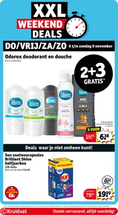 Sun vaatwascapsules Brilliant Shine halfjaarbox, Dishwasher capsules Brilliant Shine, halfjaarbox, 128 stuks. Rest van de week € 24.99. - Voorbeeld van een folder van Kruidvat, geldig van 04.11.2025 | Pagina: 27