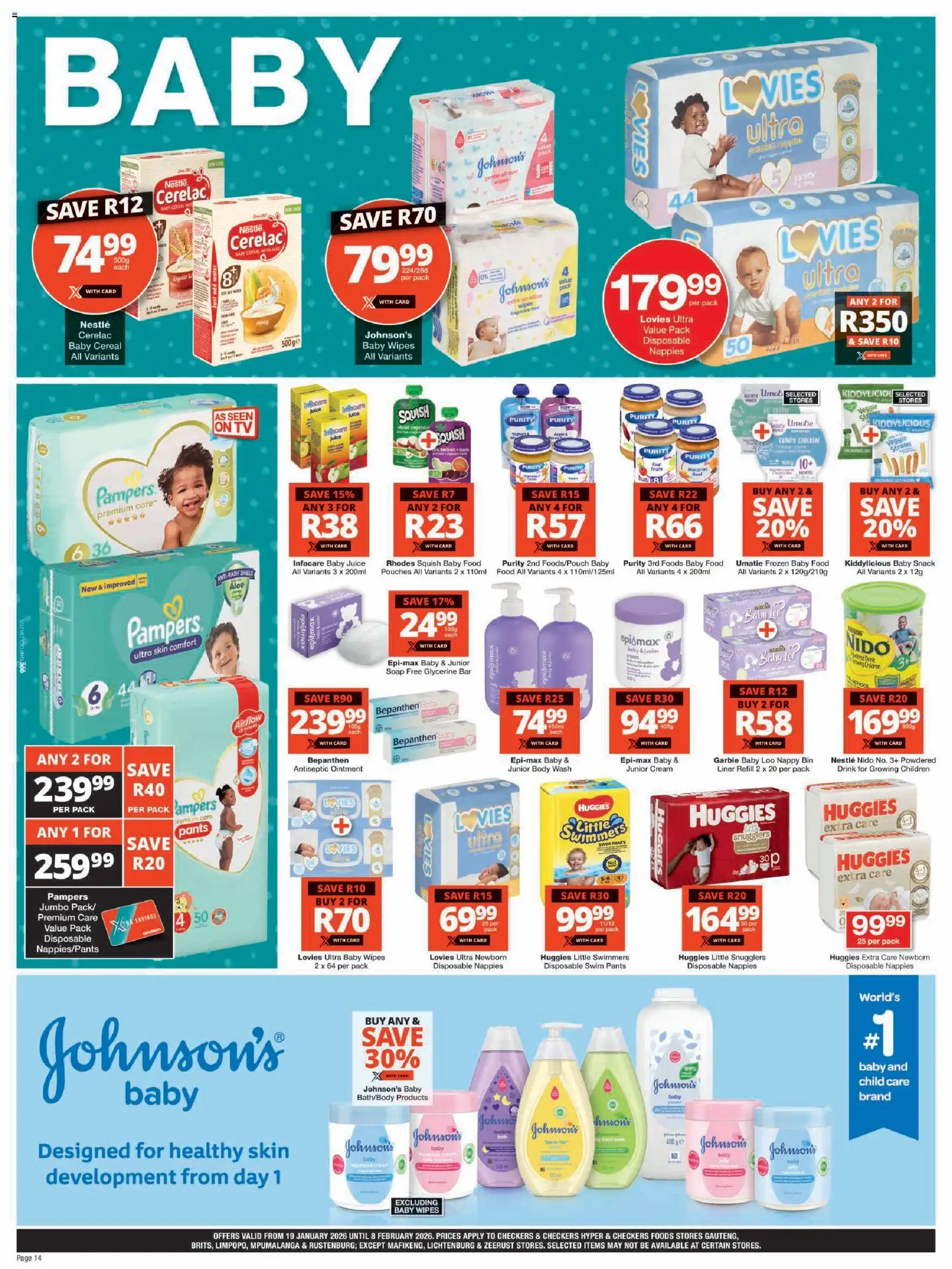 New Checkers catalogue – valid from 19.01.2026 | Page: 14 | Products: Bath, Milk, Chicken, Water