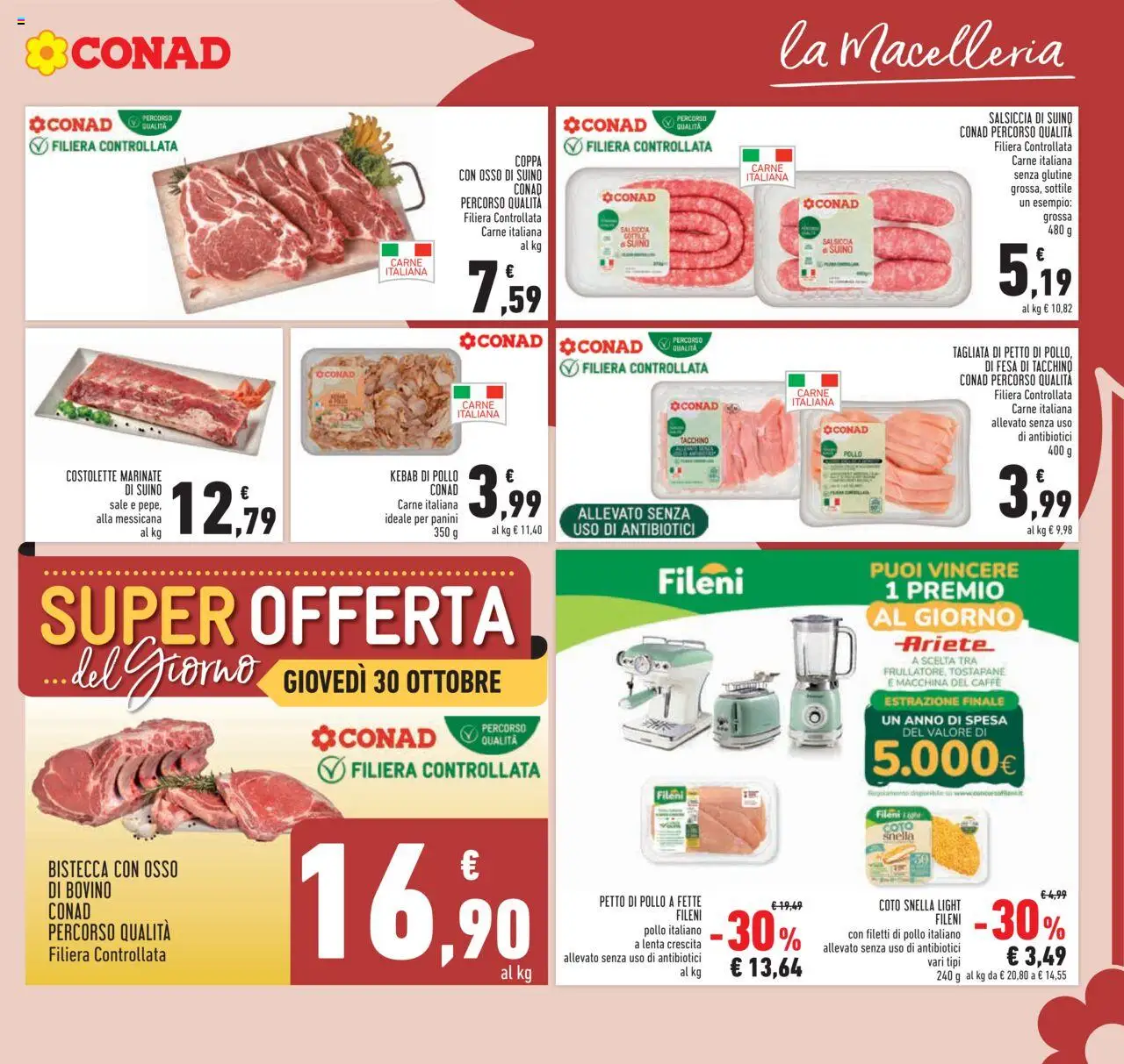 Volantino Conad del 22.10.2025 | Pagina: 7 | Prodotti: Petto di Pollo, Suino, Salsiccia, Tostapane