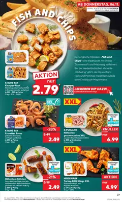 K-BLUE BAY Knusper-Fisch, Kibbelinge oder Seehechtfilet in Knusperpanade, aufgetaut je 200-300-g-Packg. ab 06.11.2025 gültig | Seite: 27 | Produkte: Hahnchen, Pommes, Fisch, Chips