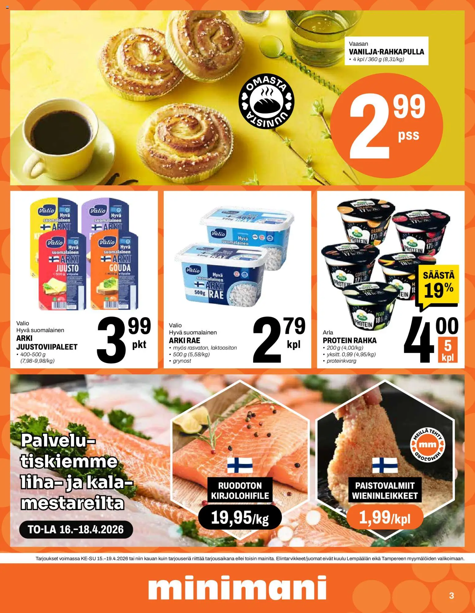 Minimani tarjoukset – voimassa 15.04.2026 alkaen | Sivu: 3 | Tuotteet: Juusto, Kala