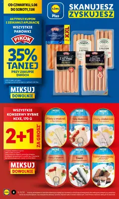 Lidl Gazetka od 05.06.2025 | Strona: 6 | Produkty: Parówki z filetem kurczaka, Parówki wieprzowe, Filety z makreli w sosie pomidorowym, Ryba