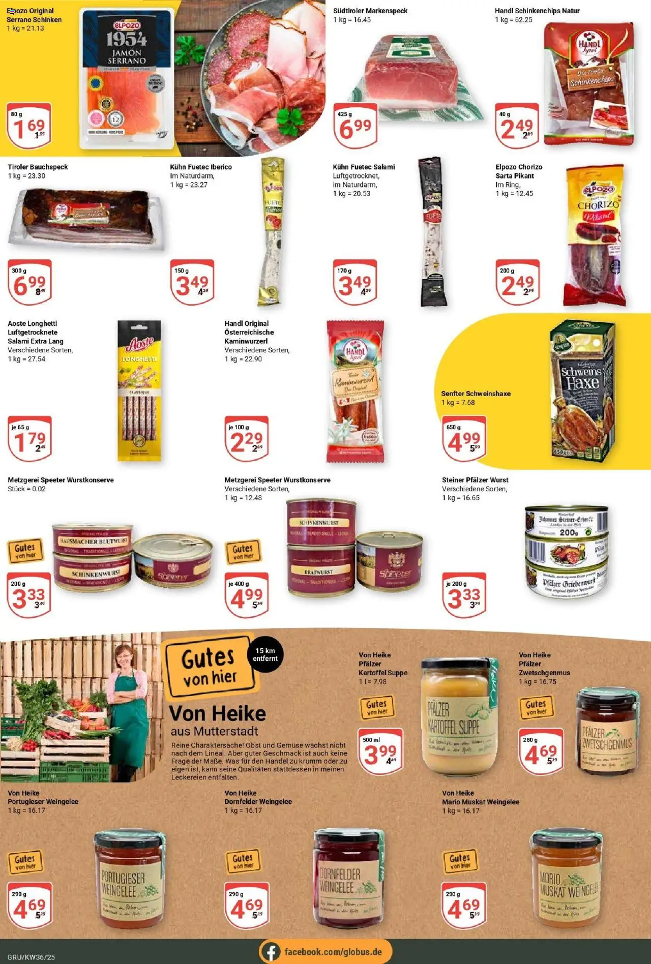 Globus prospekt Grünstadt	 – gültig ab 01.09.2025 | Seite: 13 | Produkte: Obst, Wurst, Serrano schinken, Schinken