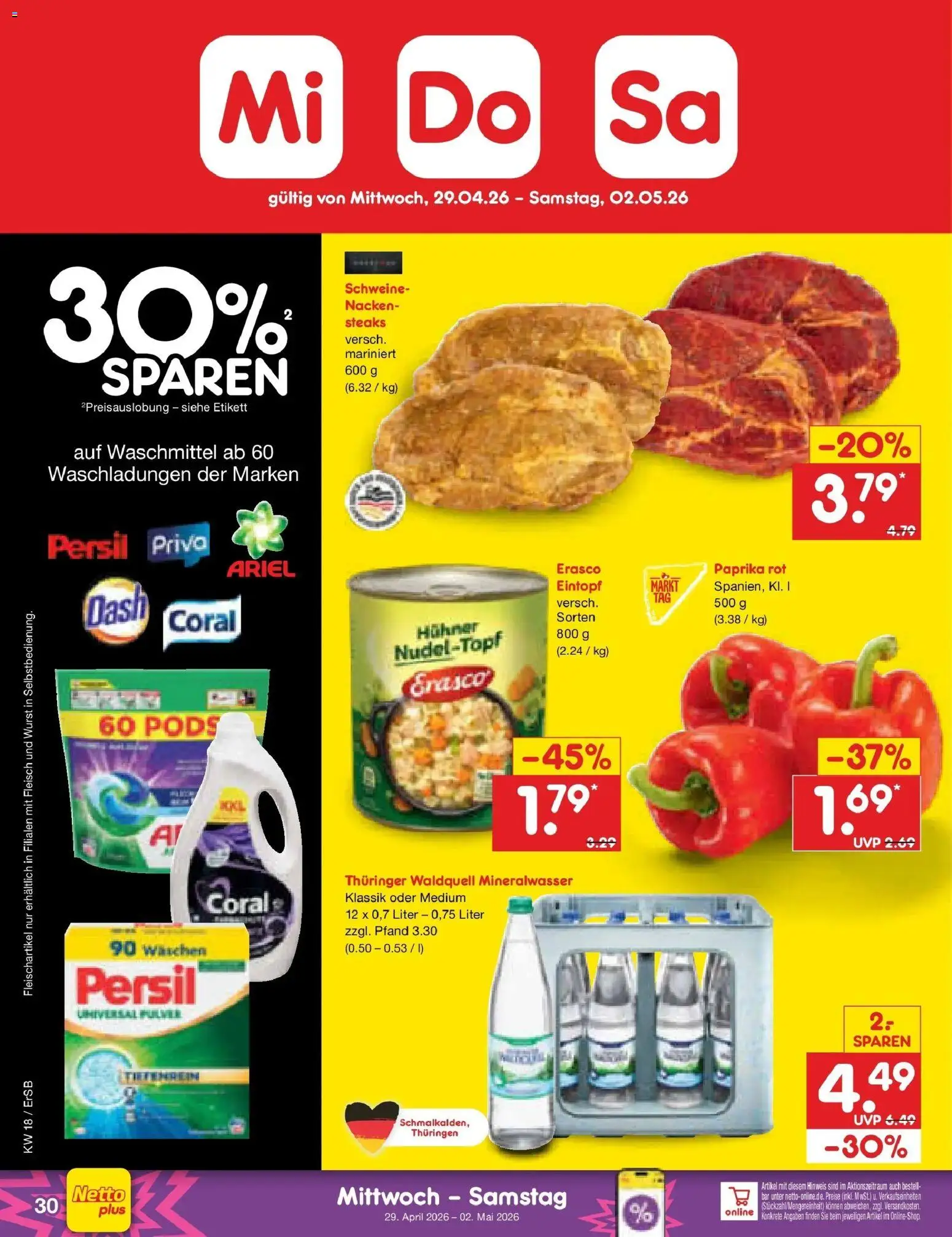Netto Marken-Discount Prospekt Nordhausen	 – gültig ab 27.04.2026 | Seite: 48 | Produkte: Ariel, Paprika rot, Waschmittel, Wurst