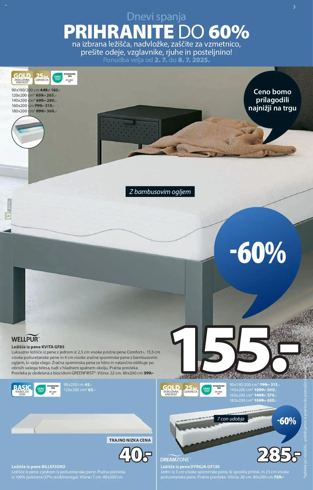 JYSK katalog │ velja od 02.07.2025 | Stran: 3 | Izdelki: Nadvložek, Vzmetnica, Prevleka