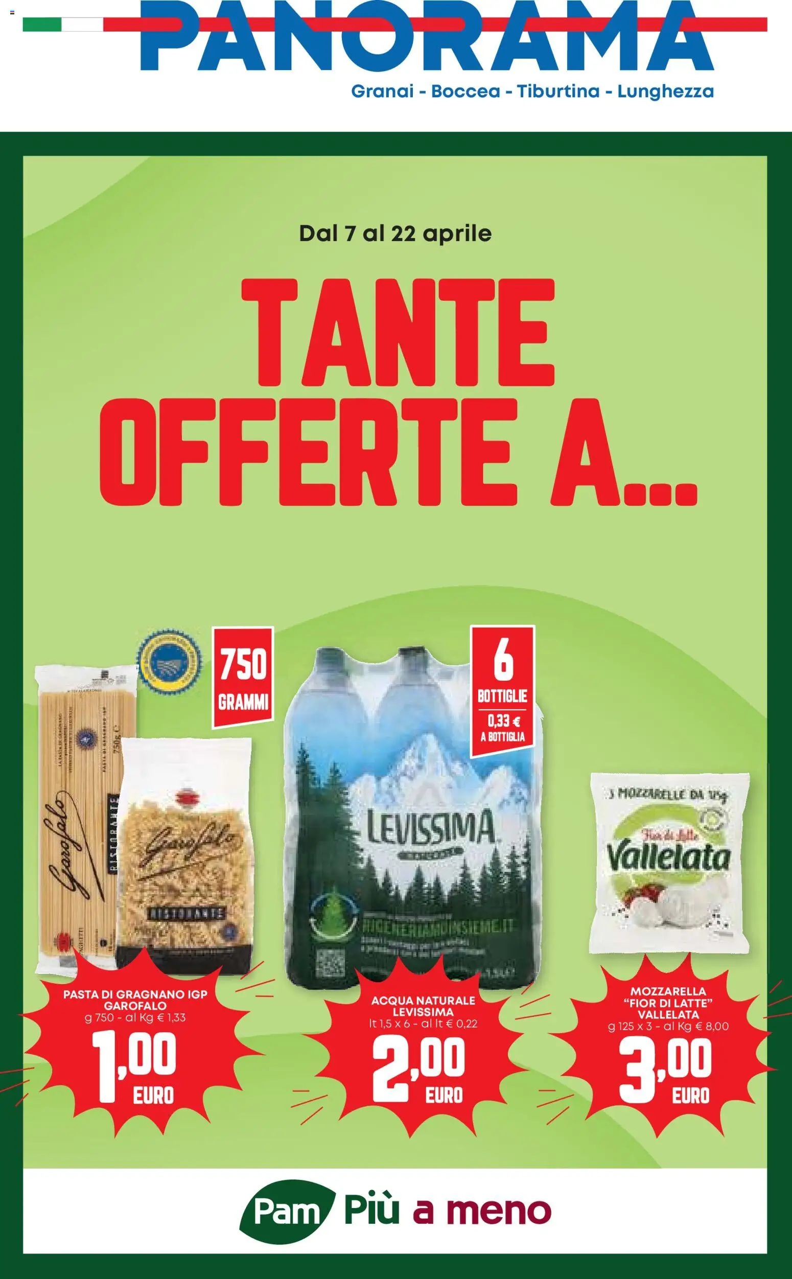 Volantino Panorama del 07.04.2026 | Pagina: 1 | Prodotti: Latte, Pasta, Acqua naturale, Bottiglia