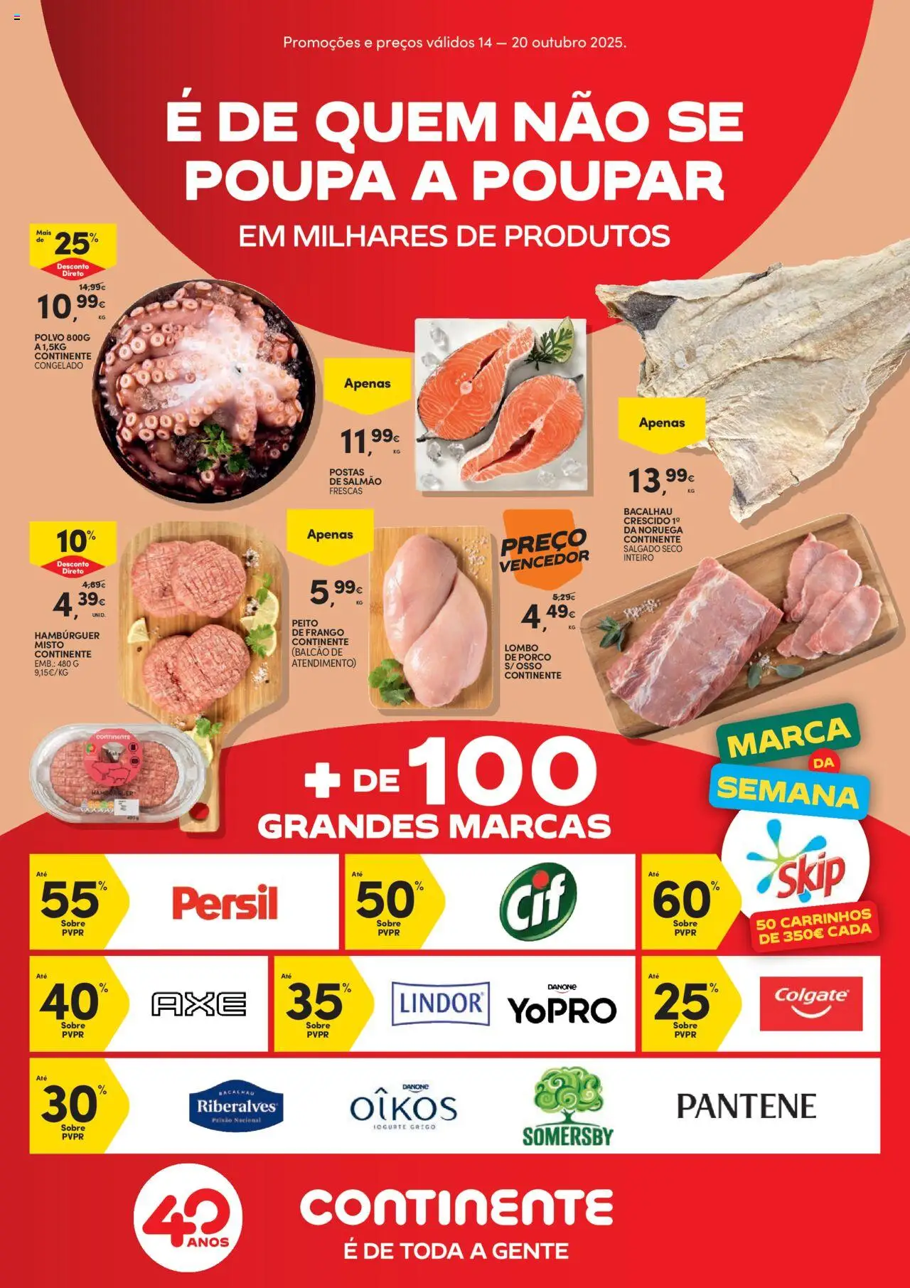 Continente folheto │ válido de 14.10.2025 | Página: 1 | Produtos: Frango, Hambúrguer, Salmão, Somersby