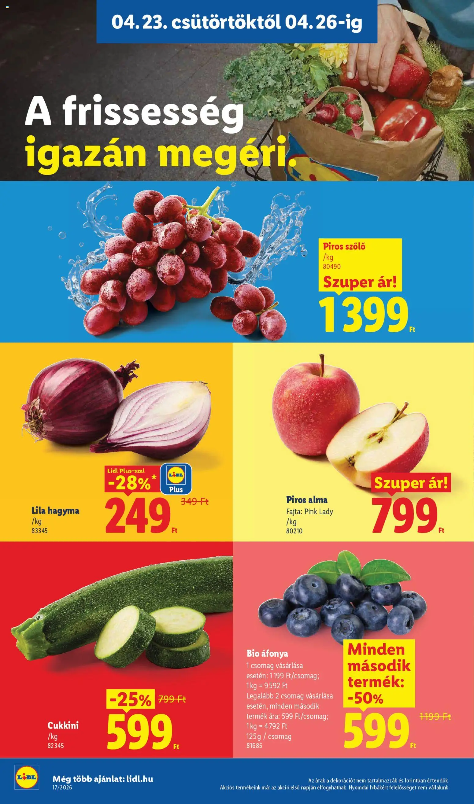 Lidl akciós ujság - amely érvényes a következő dátumtól: 23.04.2026 | Oldal: 2 | Termékek: Áfonya, Cukkini, Alma, Hagyma