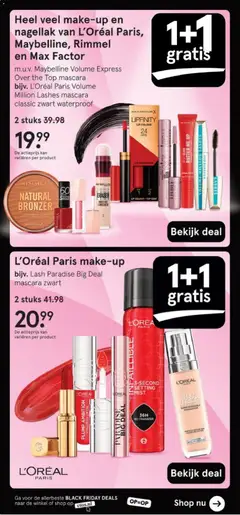 Heel veel make-up en nagellak van L'Oréal Paris, Maybelline, Rimmel en Max Factor, m.u.v. Maybelline Volume Express Over the Top mascara bijv. L'Oréal Paris Volume Million Lashes mascara classic zwart waterproof - Voorbeeld van een folder van Etos, geldig van 17.11.2025 | Pagina: 24