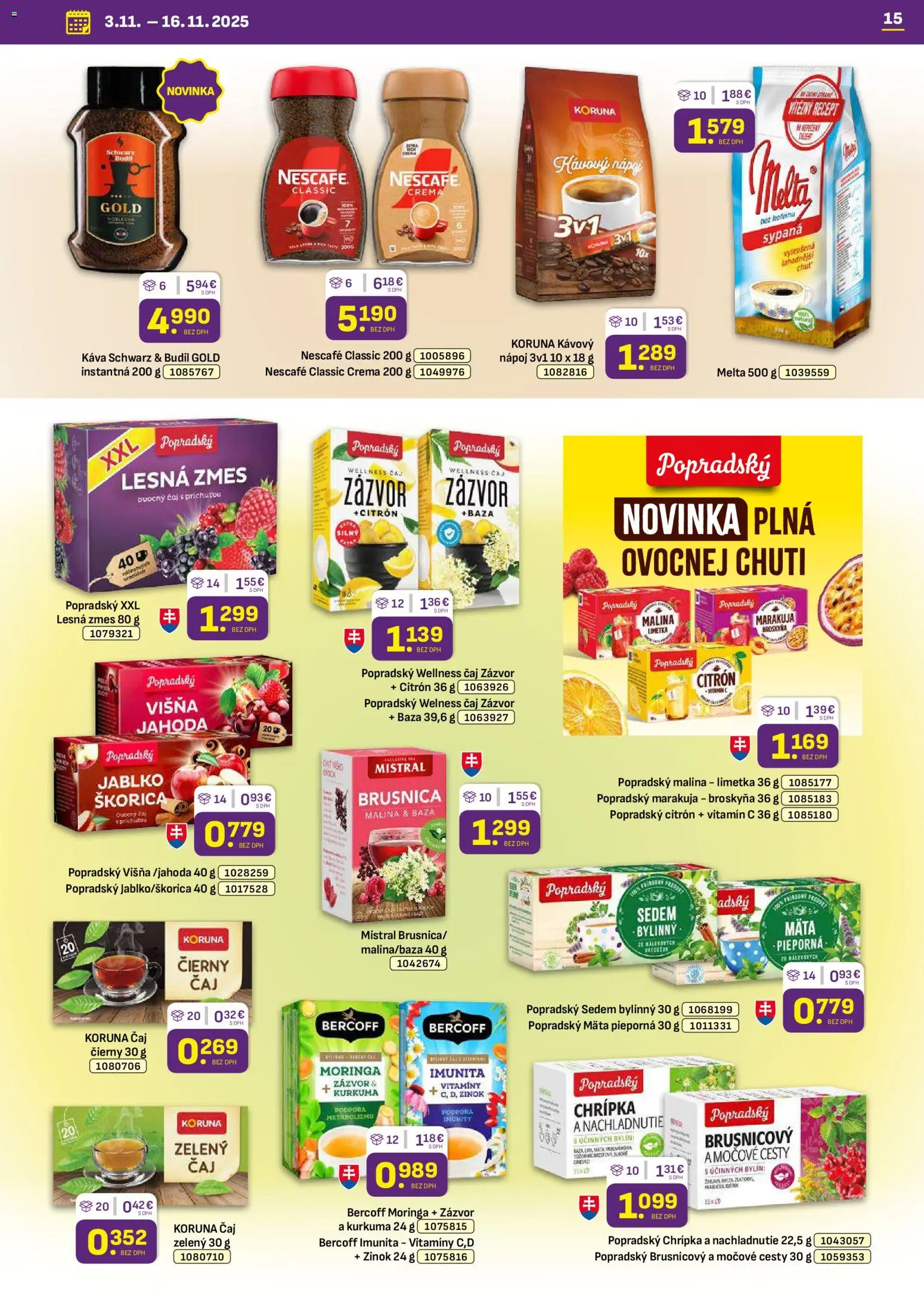 Nové Libex akcie – leták je platný od 03.11.2025 | Strana: 15 | Produkty: Limetka, Zázvor, Káva, Nescafé Classic