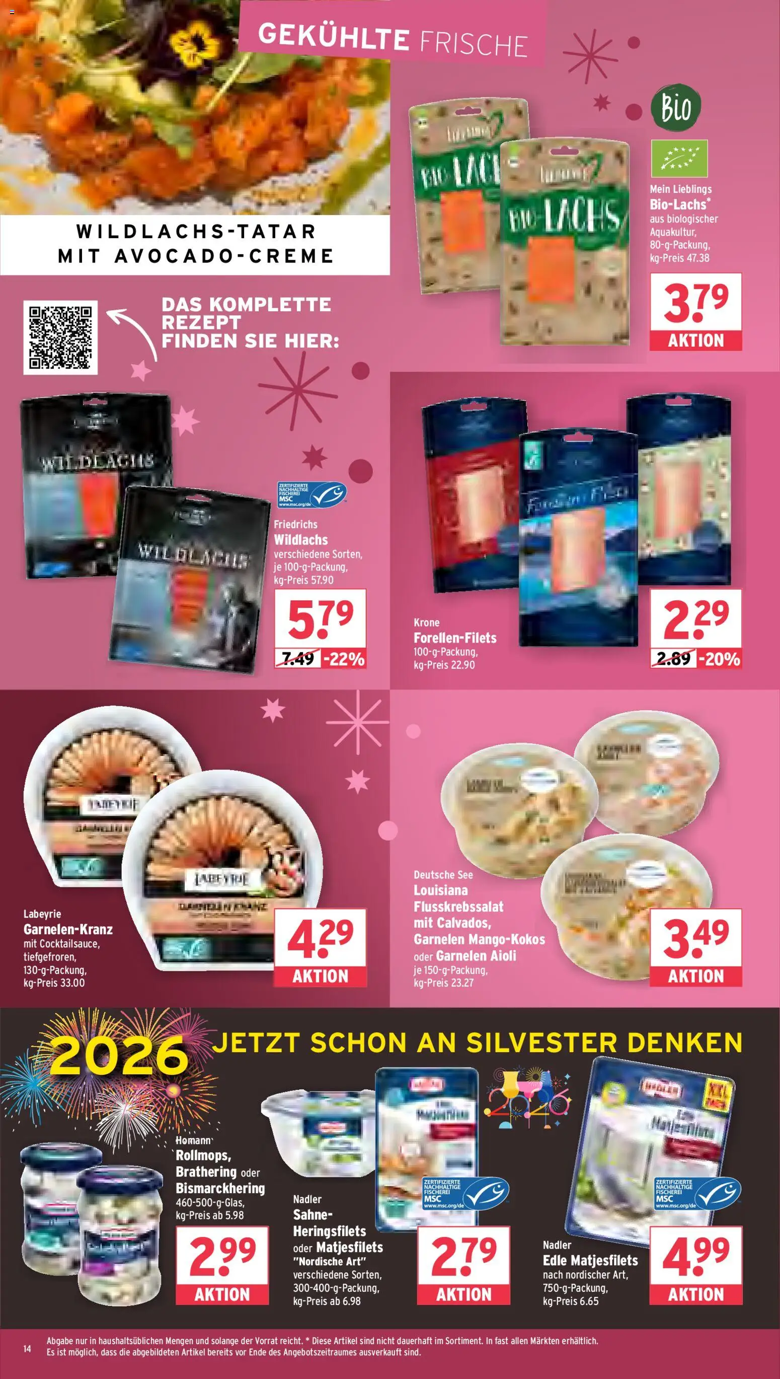 Wasgau Prospekt 	 – gültig ab 22.12.2025 | Seite: 14 | Produkte: Garnelen, Lachs, Sahne