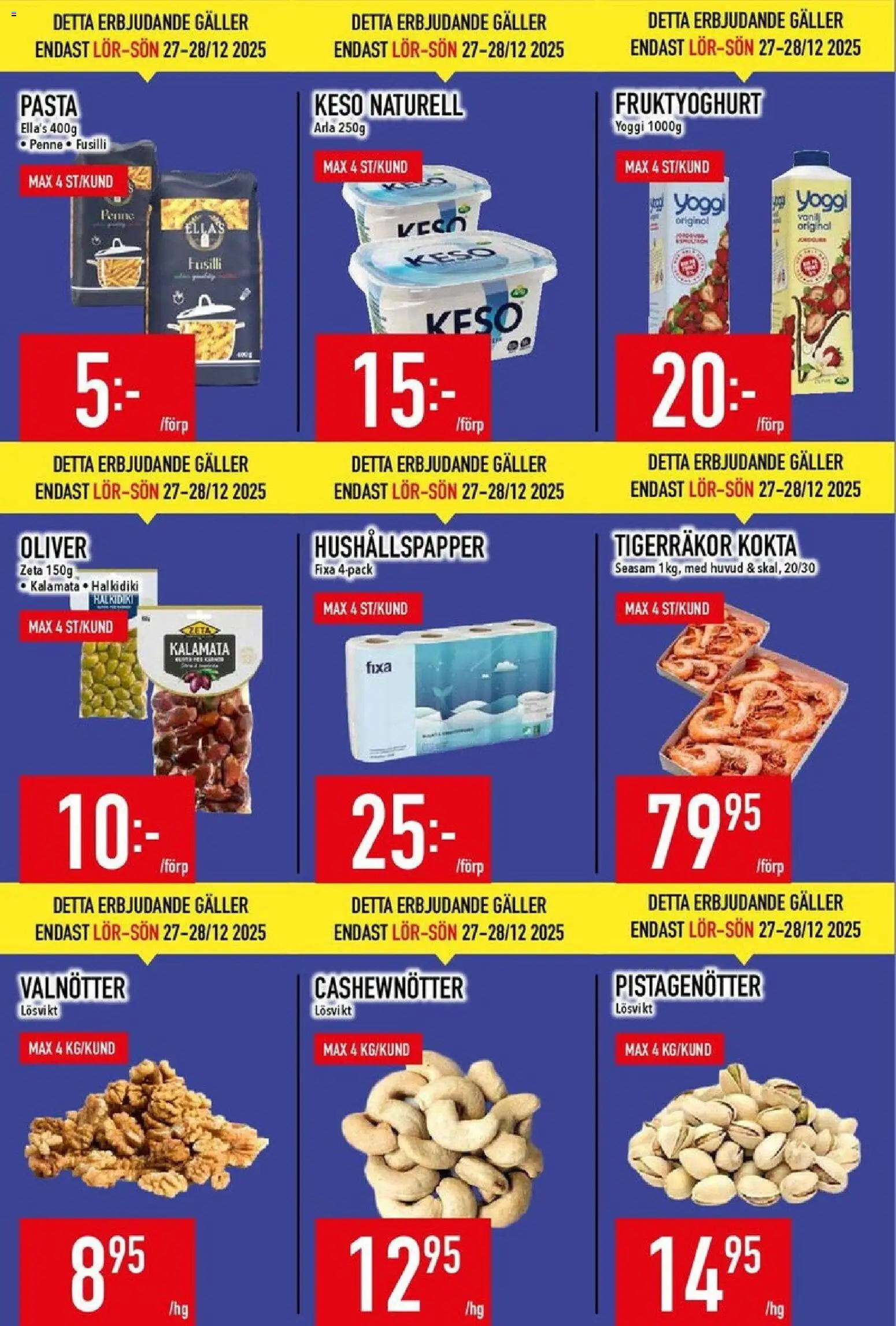 Matdax reklamblad aktuell från 22.12.2025 | Sida: 9 | Produkter: Oliver, Cashewnötter, Pasta, Keso