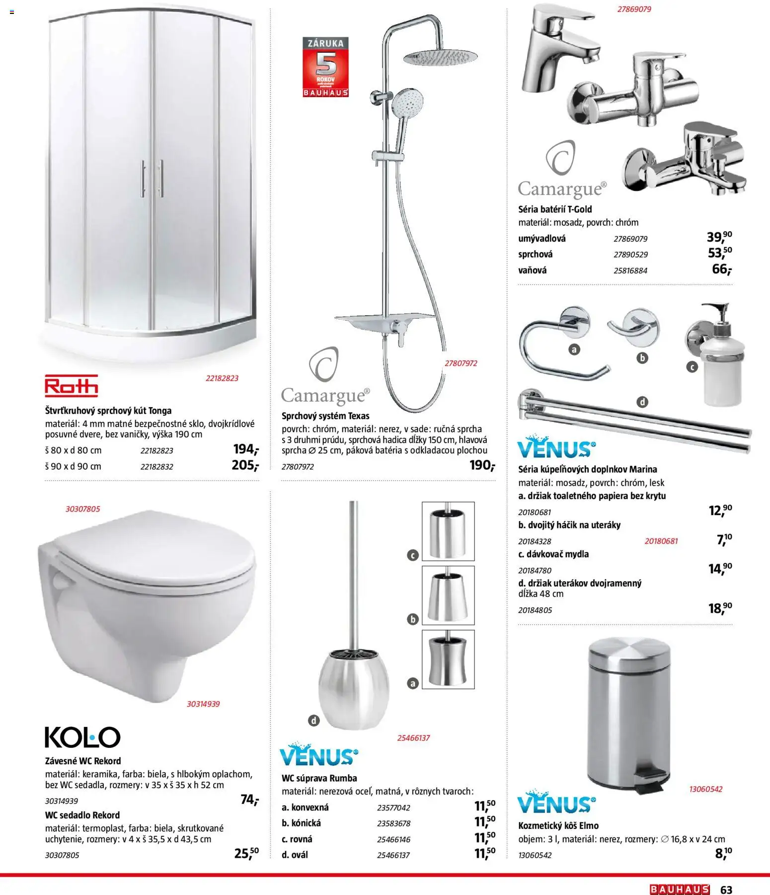 Nové Bauhaus akcie – leták je platný od 15.12.2025 | Strana: 63 | Produkty: Sprchový kút, Batéria, Kôš, Sprcha