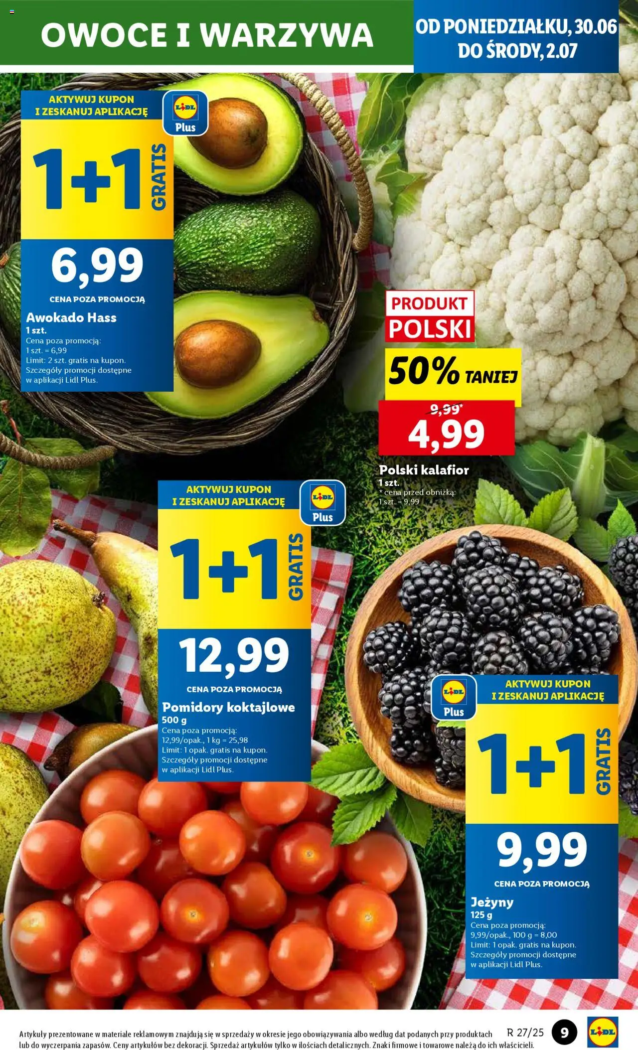 Lidl Gazetka od 30.06.2025 | Strona: 13 | Produkty: Jeżyny, Pomidory, Awokado, Owoce