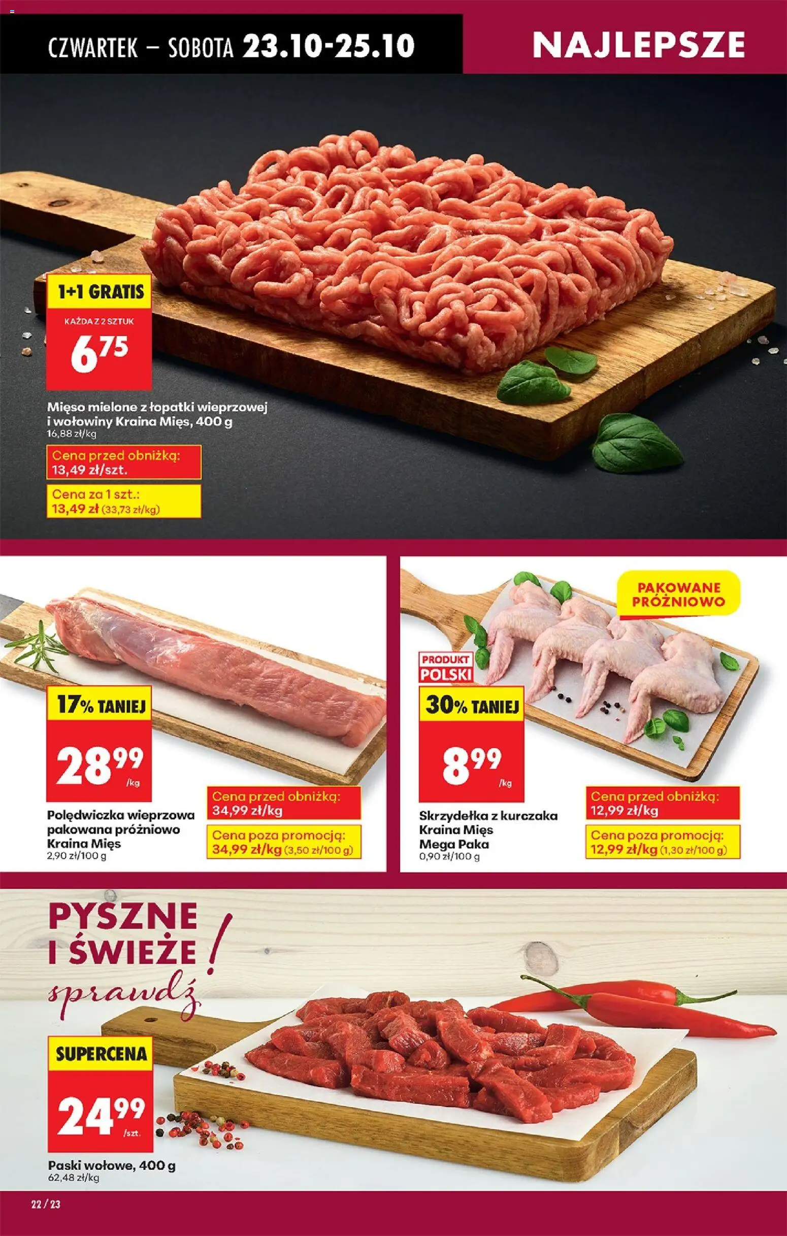 Biedronka gazetka - Oferta w tym tygodniu od 23.10.2025 | Strona: 30 | Produkty: Mięso, Kraina mięs, Polędwiczka wieprzowa, Mięso mielone
