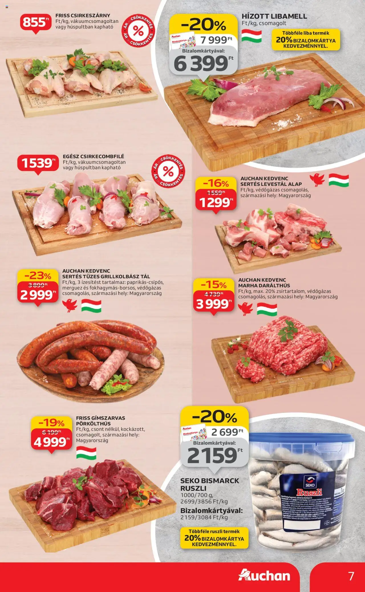 Auchan akciós ujság - amely érvényes a következő dátumtól: 24.10.2025 | Oldal: 7 | Termékek: Libamell, Grillkolbász, Liba, Csirkecombfile