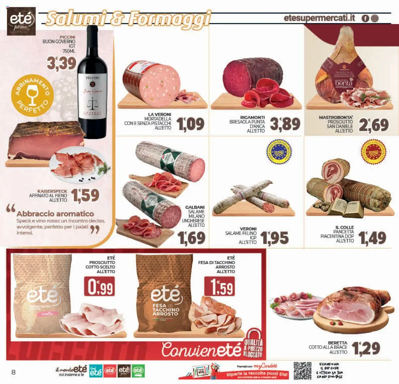 Volantino Eté del 29.08.2025 | Pagina: 8 | Prodotti: Tacchino, Prosciutto, Mortadella, Vino rosso