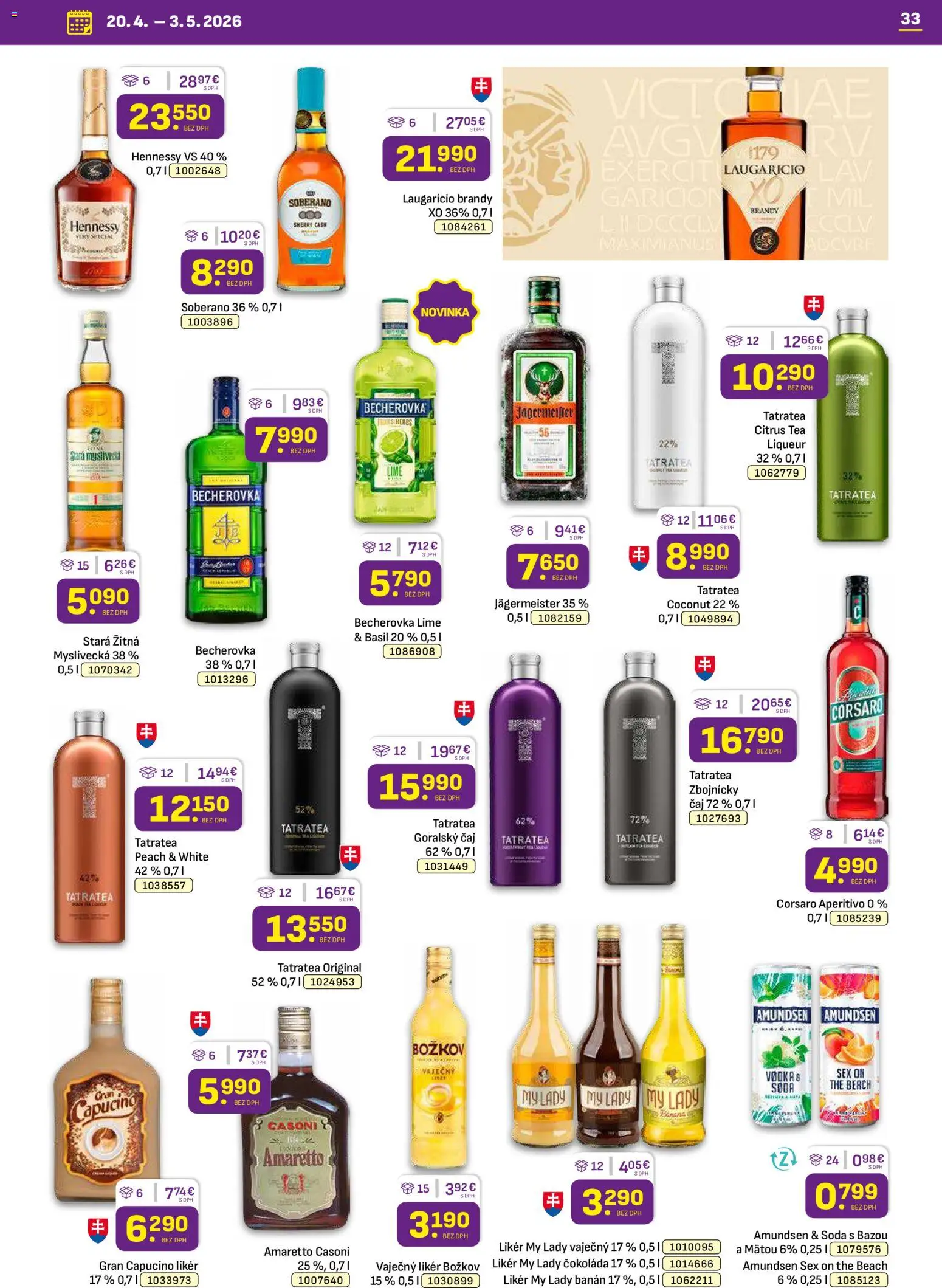 Nové Libex akcie – leták je platný od 20.04.2026 | Strana: 33 | Produkty: Jägermeister, Čaj, Soberano, Čokoláda