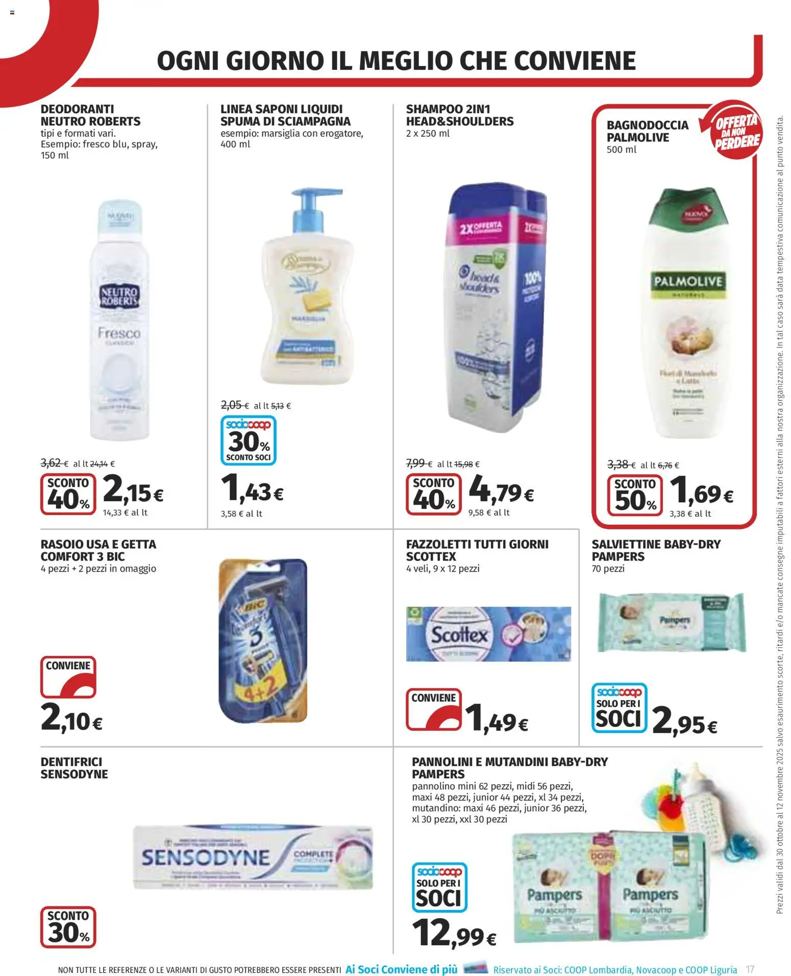 Volantino COOP del 30.10.2025 | Pagina: 17 | Prodotti: Shampoo, Pannolini, Rasoio, Data
