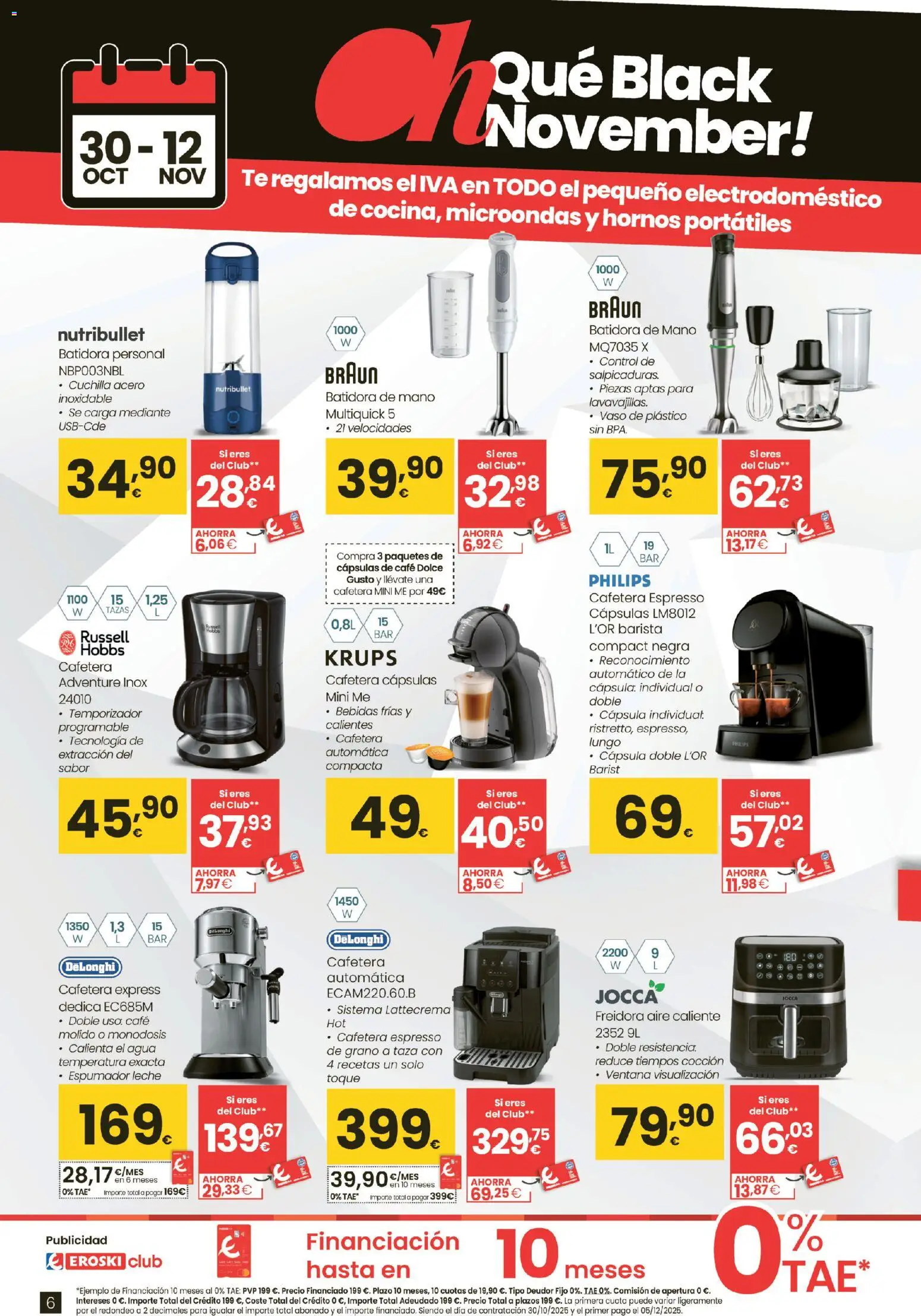 Eroski - Black Friday │ válido desde el 30.10.2025 | Página: 6 | Productos: Leche, Té, Batidora, Freidora