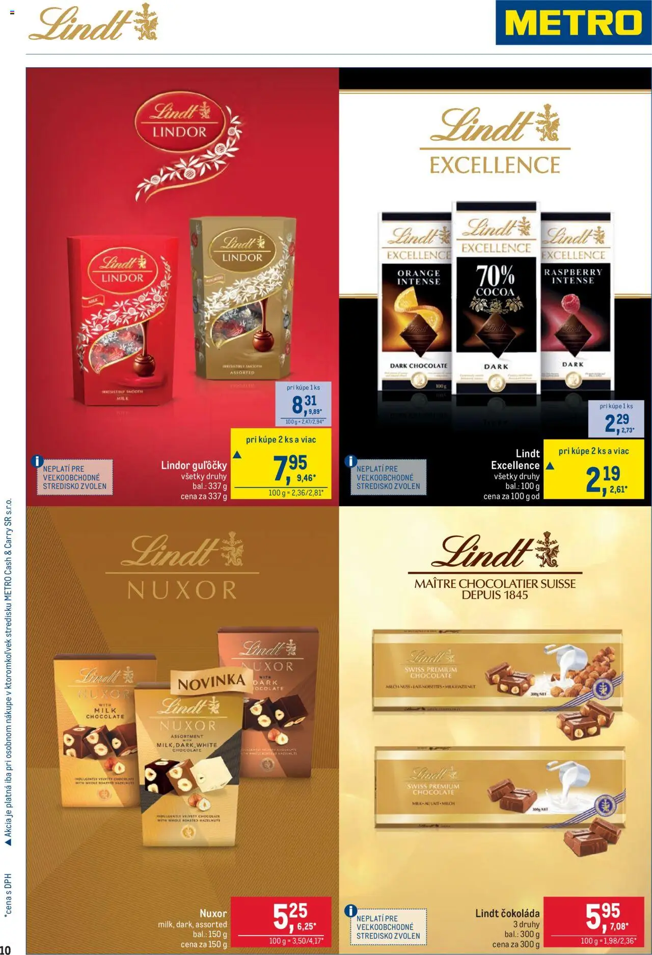 Nové Metro akcie – leták je platný od 27.08.2025 | Strana: 10 | Produkty: Lindor, Lindt, Čokoláda