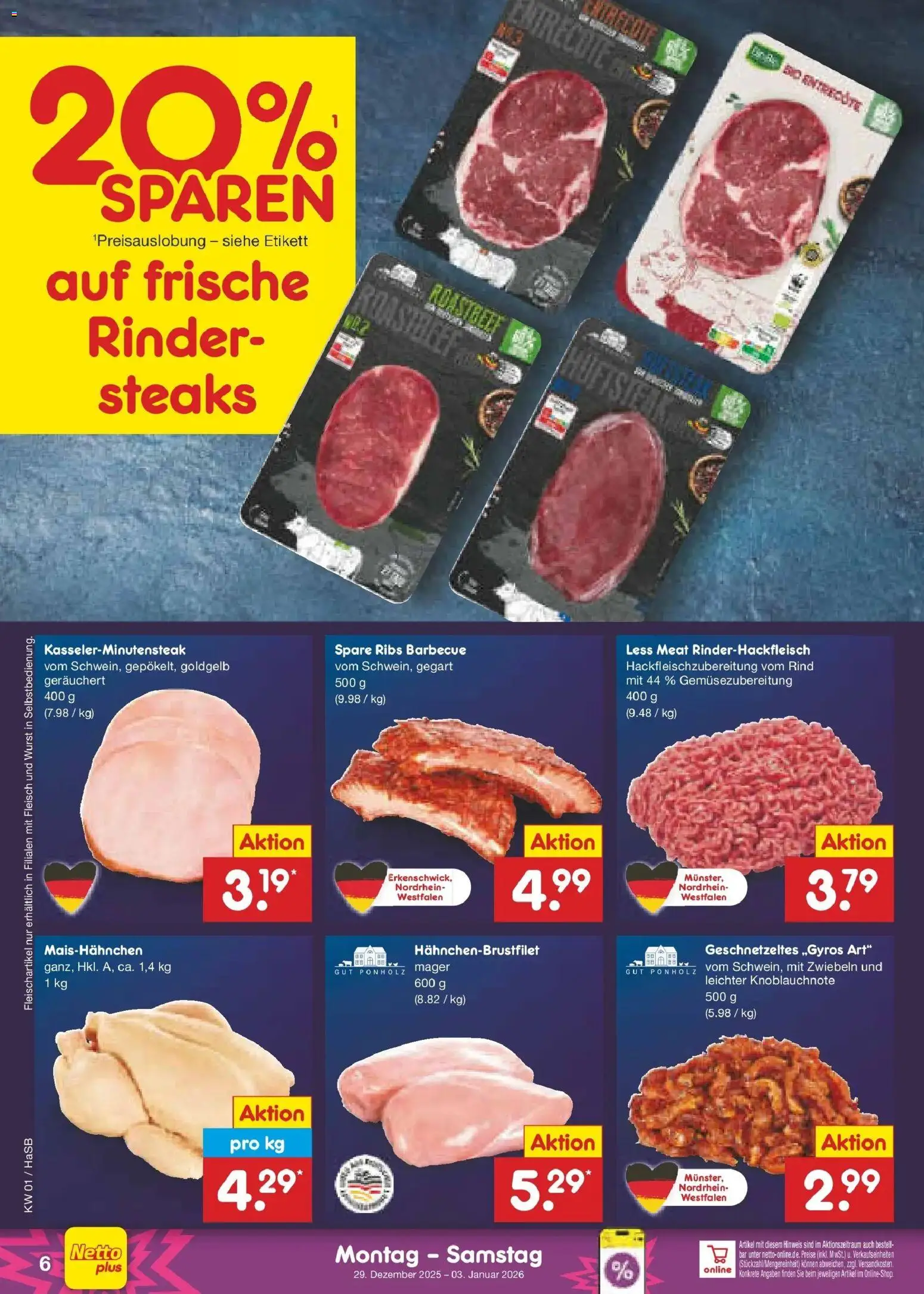 Netto Marken-Discount prospekt Wuppertal	 – gültig ab 28.12.2025 | Seite: 6 | Produkte: Spare ribs, Entrecote, Zwiebeln, Fleisch