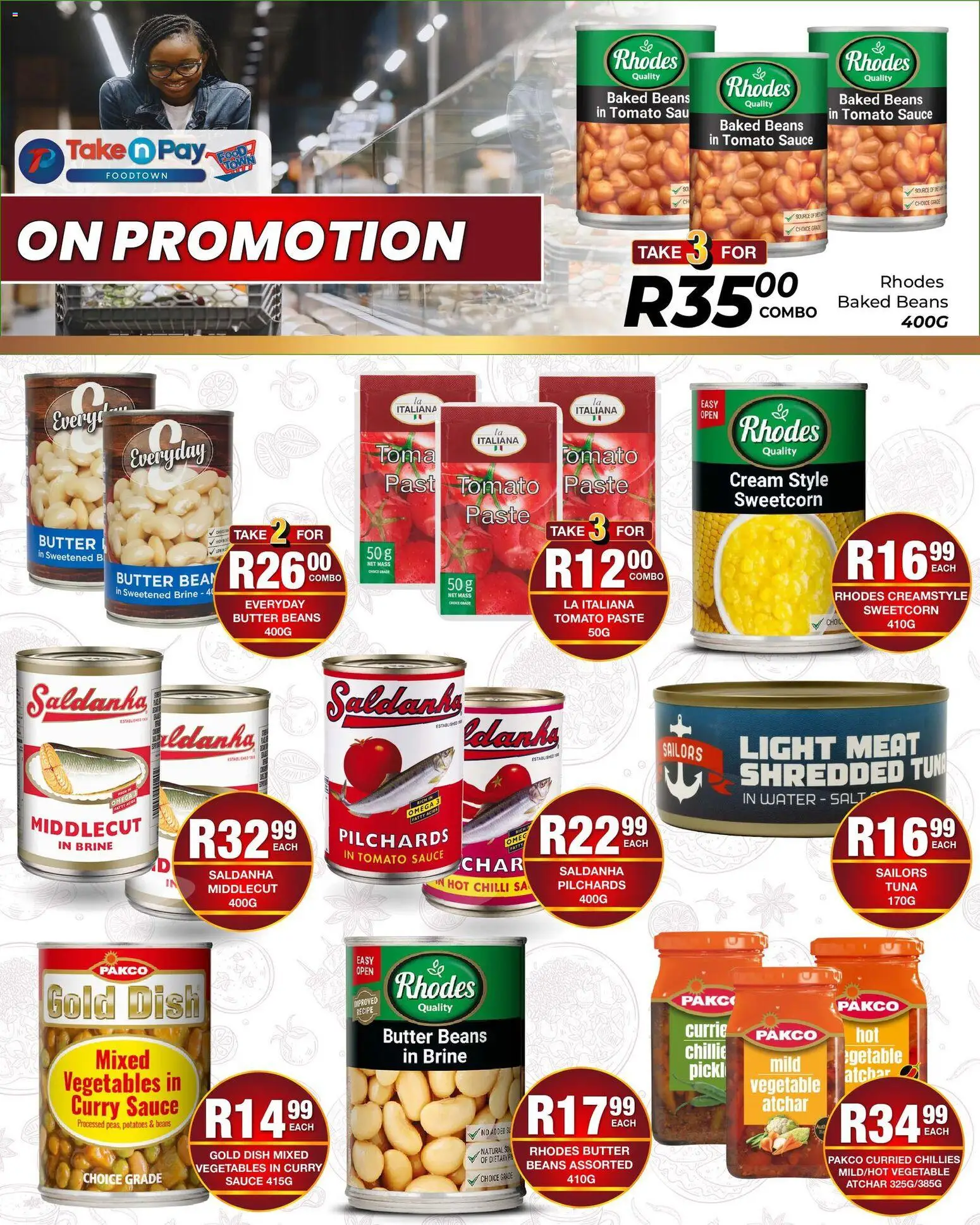 New Take n Pay catalogue – valid from 09.03.2026 | Page: 6 | Products: Pilchards, Tomato sauce, Cream, Vegetables