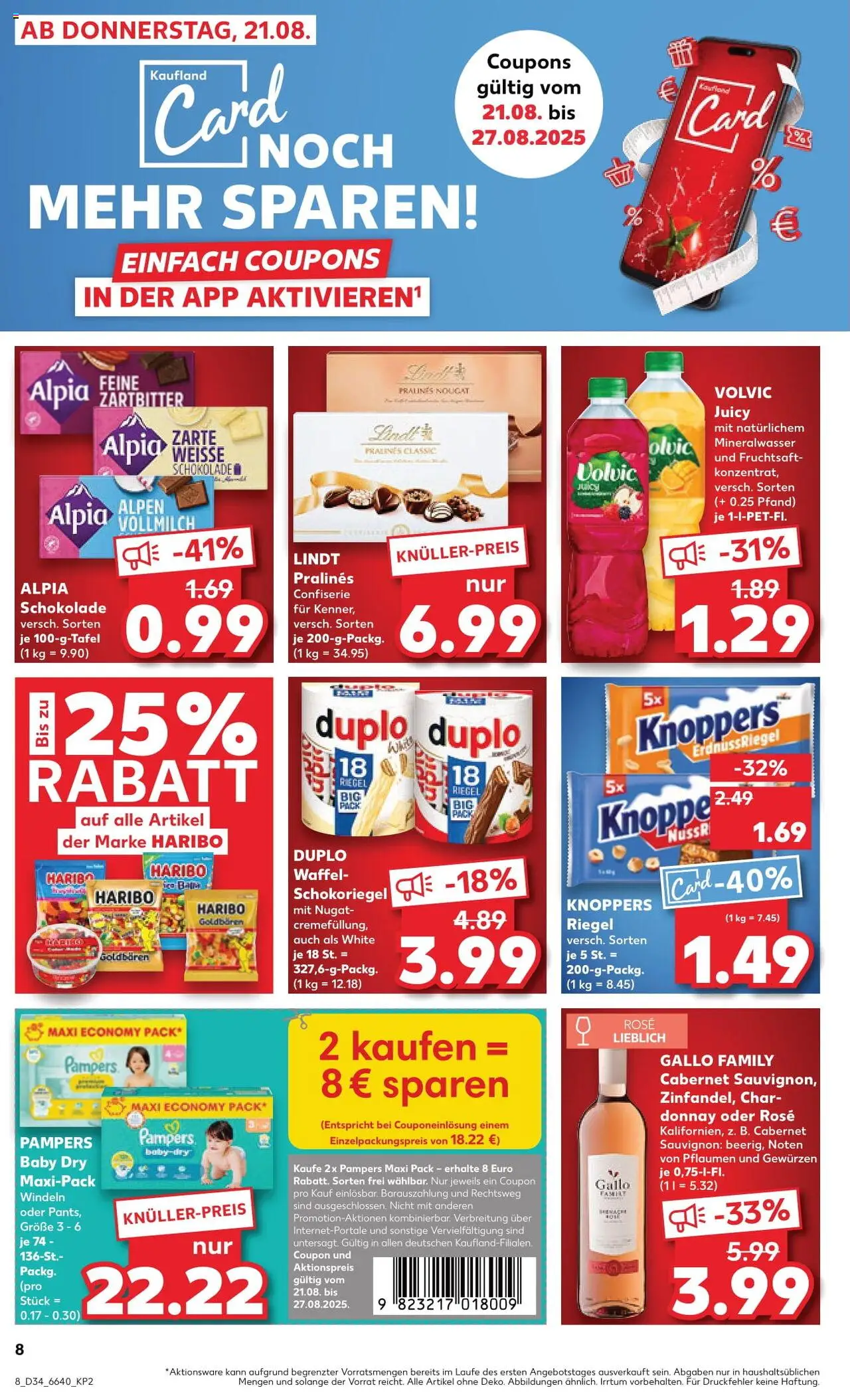 Kaufland Prospekt 	 - gültig ab dem 21.08.2025 | Seite: 8 | Produkte: Haribo, Lindt, Volvic, Fruchtsaft