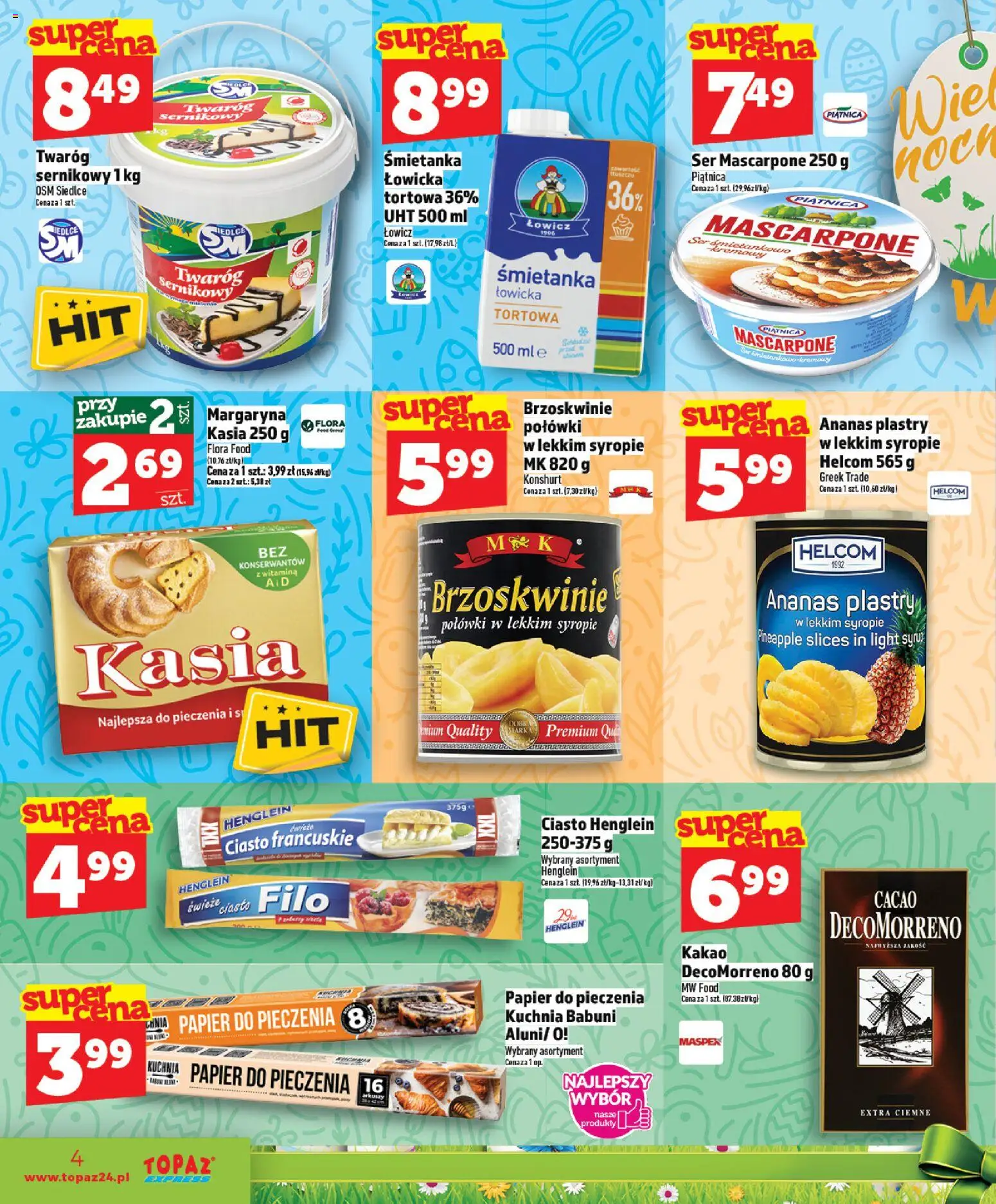 Topaz gazetka - Express od 26.03.2026 | Strona: 4 | Produkty: Kakao, Papier do pieczenia, Mascarpone, Margaryna