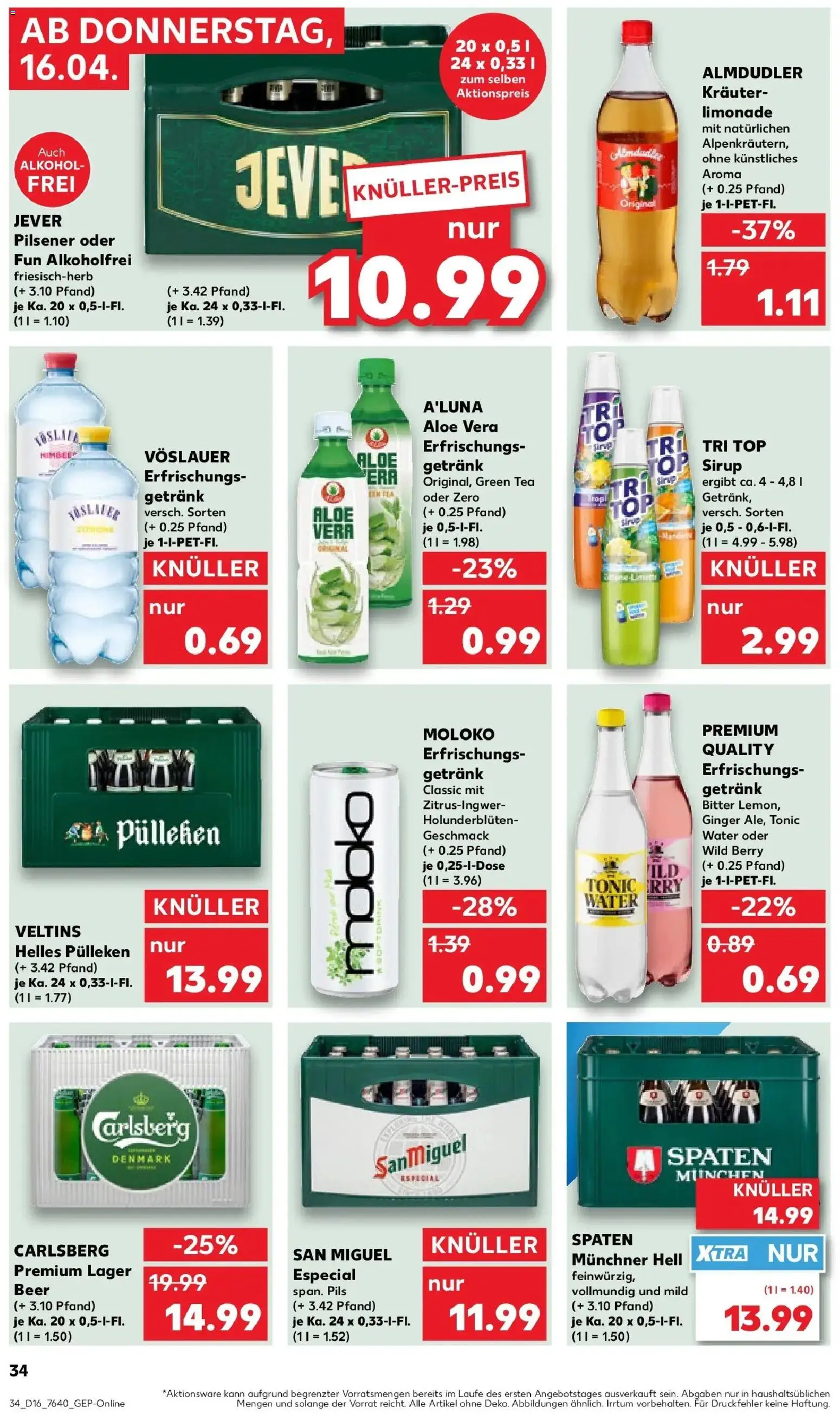 Kaufland Prospekt Herten	 – gültig ab 16.04.2026 | Seite: 34 | Produkte: Helles pulleken, Top, Sirup, Jever