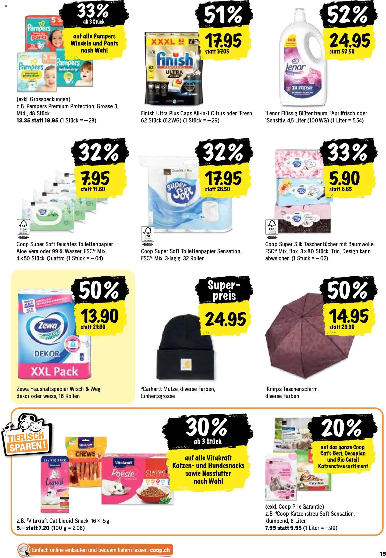 Coop Aktionen – gültig ab 30.10.2025 | Seite: 15 | Produkte: Feuchtes Toilettenpapier, Wasser, Pampers, Toilettenpapier