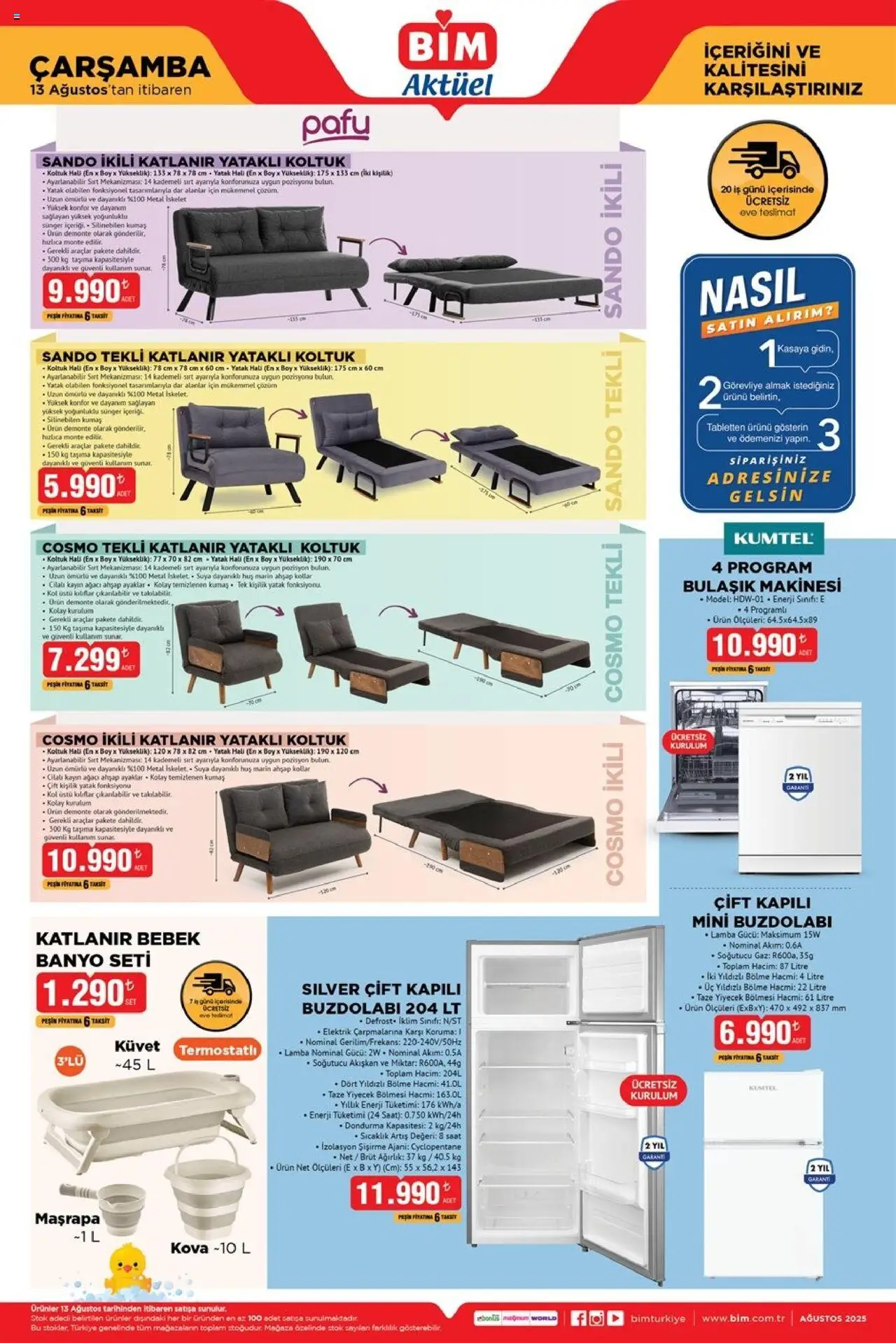 BİM - 13 Ağustos Çarşamba, Eve Teslim - 13.08.2025 tarihinden itibaren geçerlidir | Sayfa: 1 | Ürünler: Iskelet, Koltuk, Banyo, Ağırlık