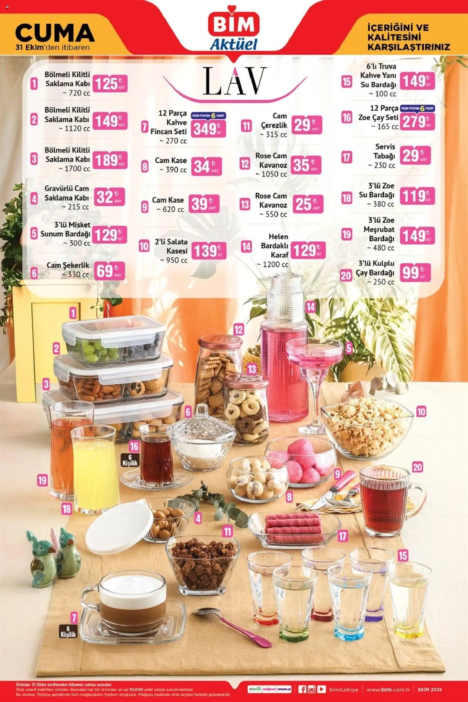 BİM Katalog Cuma - 31.10.2025 tarihinden itibaren geçerlidir | Sayfa: 3 | Ürünler: Şekerlik, Kahve, Su, Su bardağı