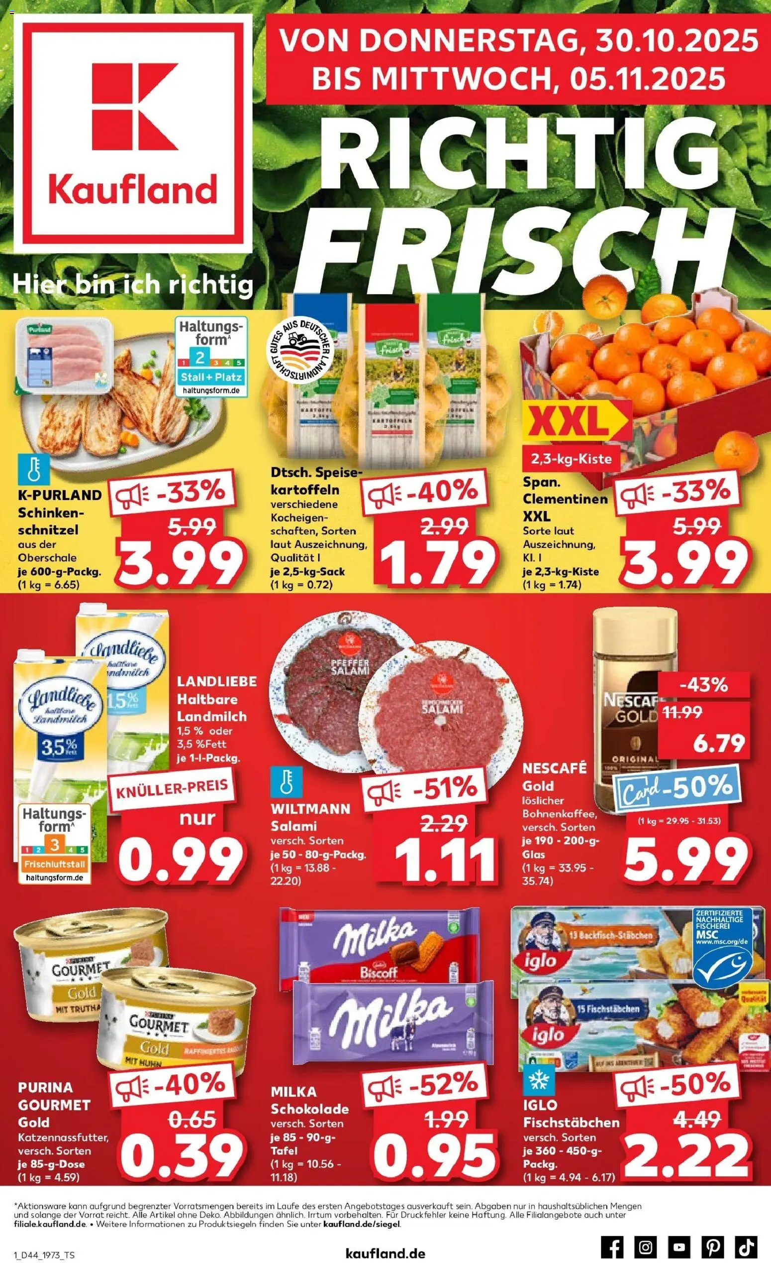 Kaufland prospekt Uelzen	 – gültig ab 30.10.2025 | Seite: 1 | Produkte: Schokolade, Iglo, Fischstabchen, Salami