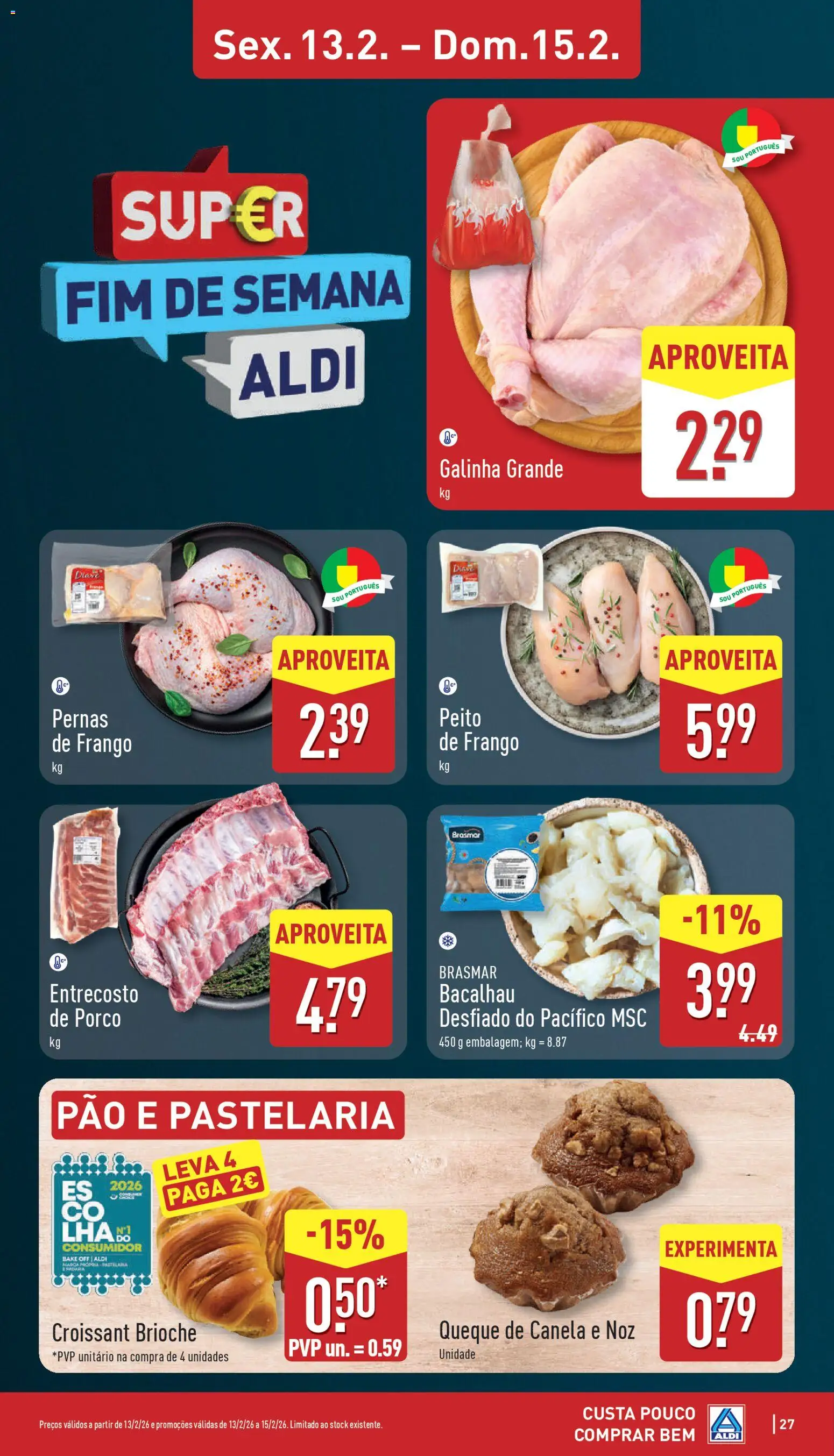 Aldi folheto │ válido de 09.02.2026 | Página: 27 | Produtos: Bacalhau, Frango, Canela, Pão