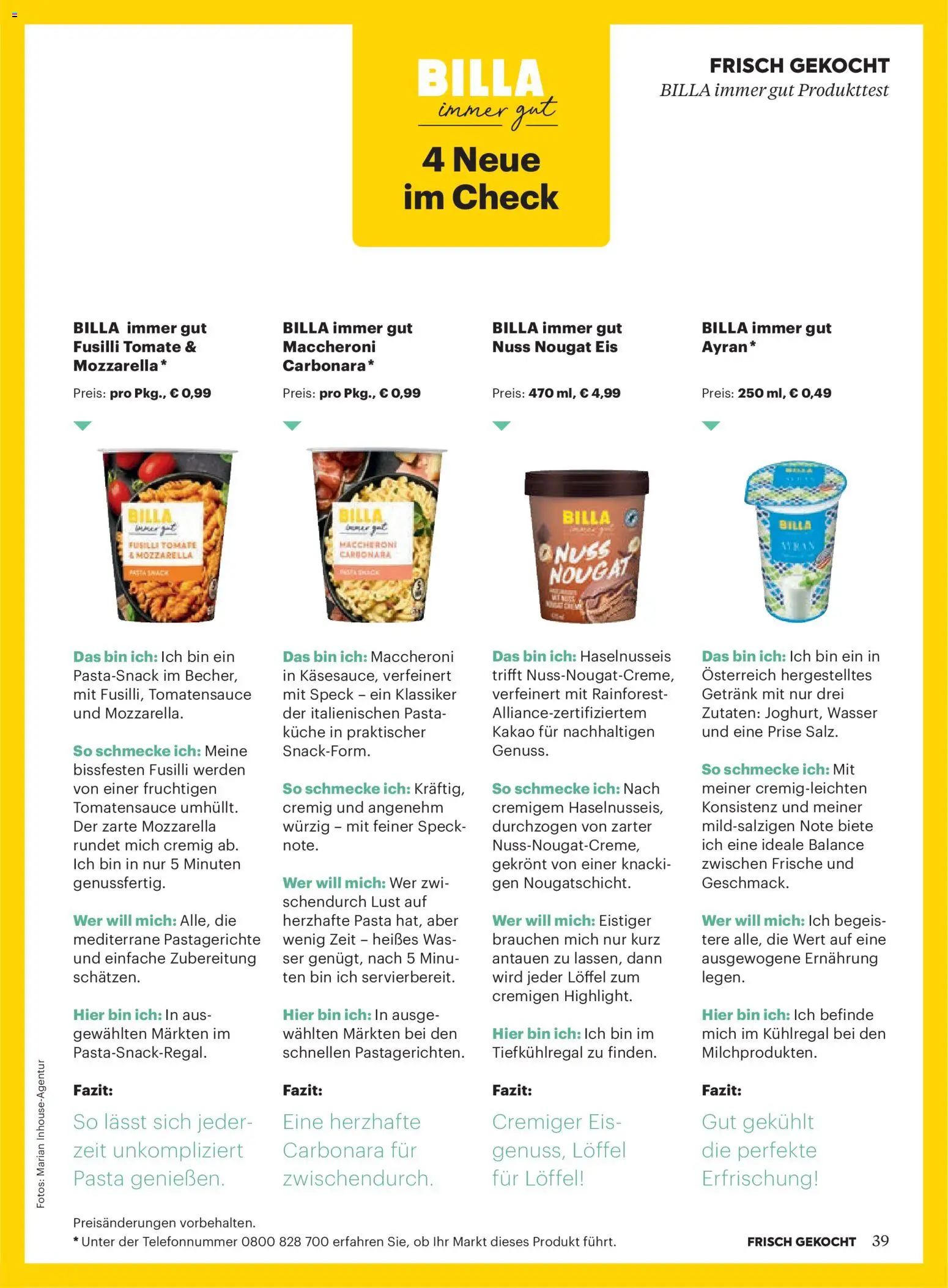 Billa  Frisch Gekocht gültig ab 01.01.2026 | Seite: 35 | Produkte: Pasta, Eis, Wasser