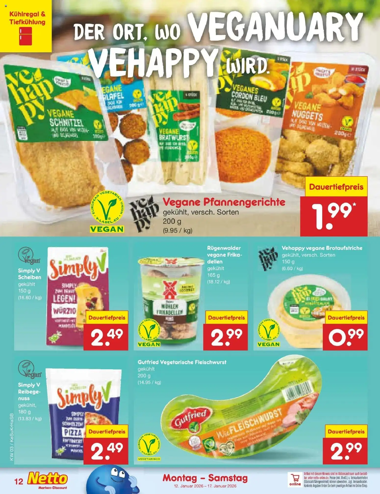 Netto Marken-Discount prospekt Jüchen	 – gültig ab 12.01.2026 | Seite: 12 | Produkte: Bratwurst, Schnitzel, Pizza