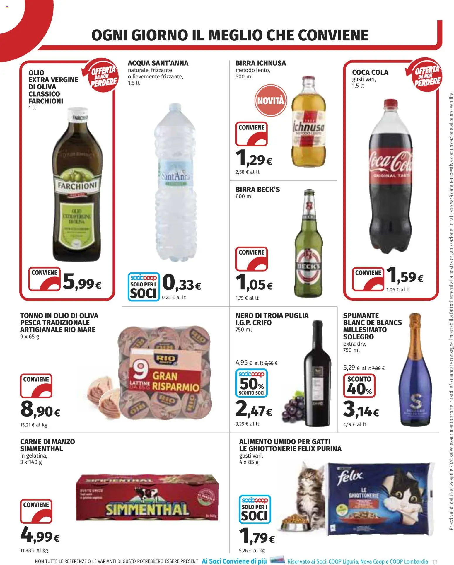 Volantino COOP del 16.04.2026 | Pagina: 13 | Prodotti: Birra, Manzo, Coca Cola, Olio di Oliva