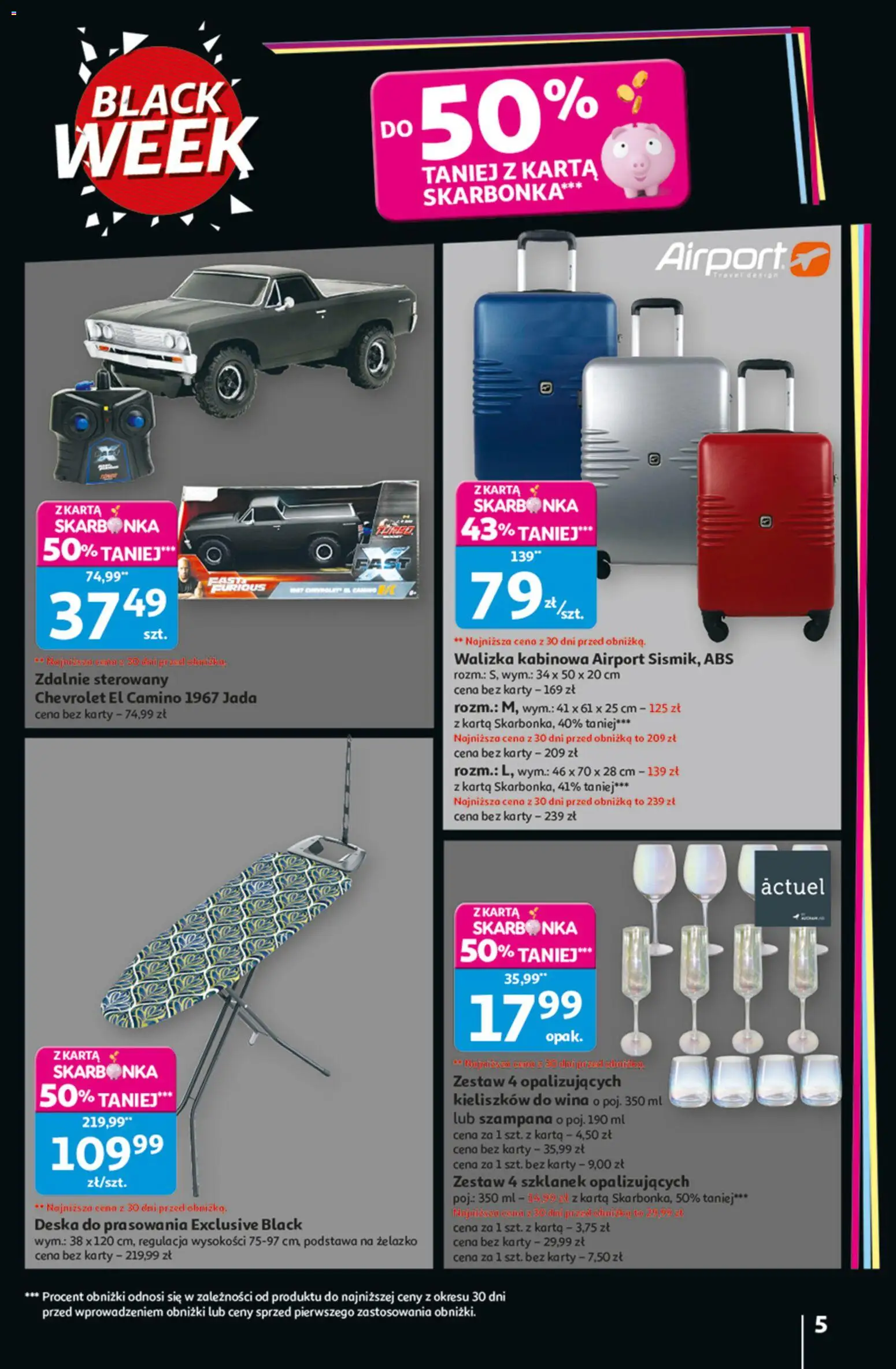 Auchan Black Friday od 20.11.2025 | Strona: 5 | Produkty: Karta, Walizka, Deska do prasowania