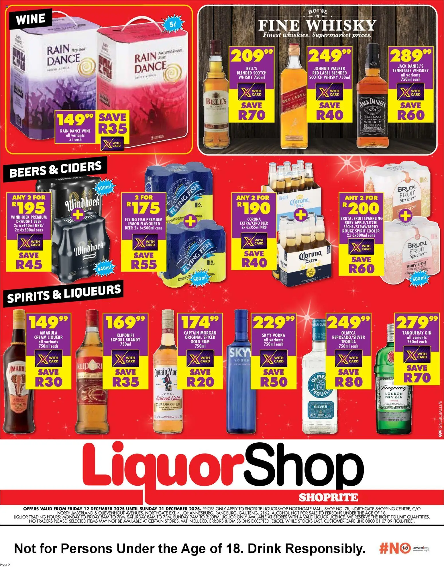New Shoprite catalogue – valid from 12.12.2025 | Page: 2 | Products: Brandy, Rum, Cooler, Lemon