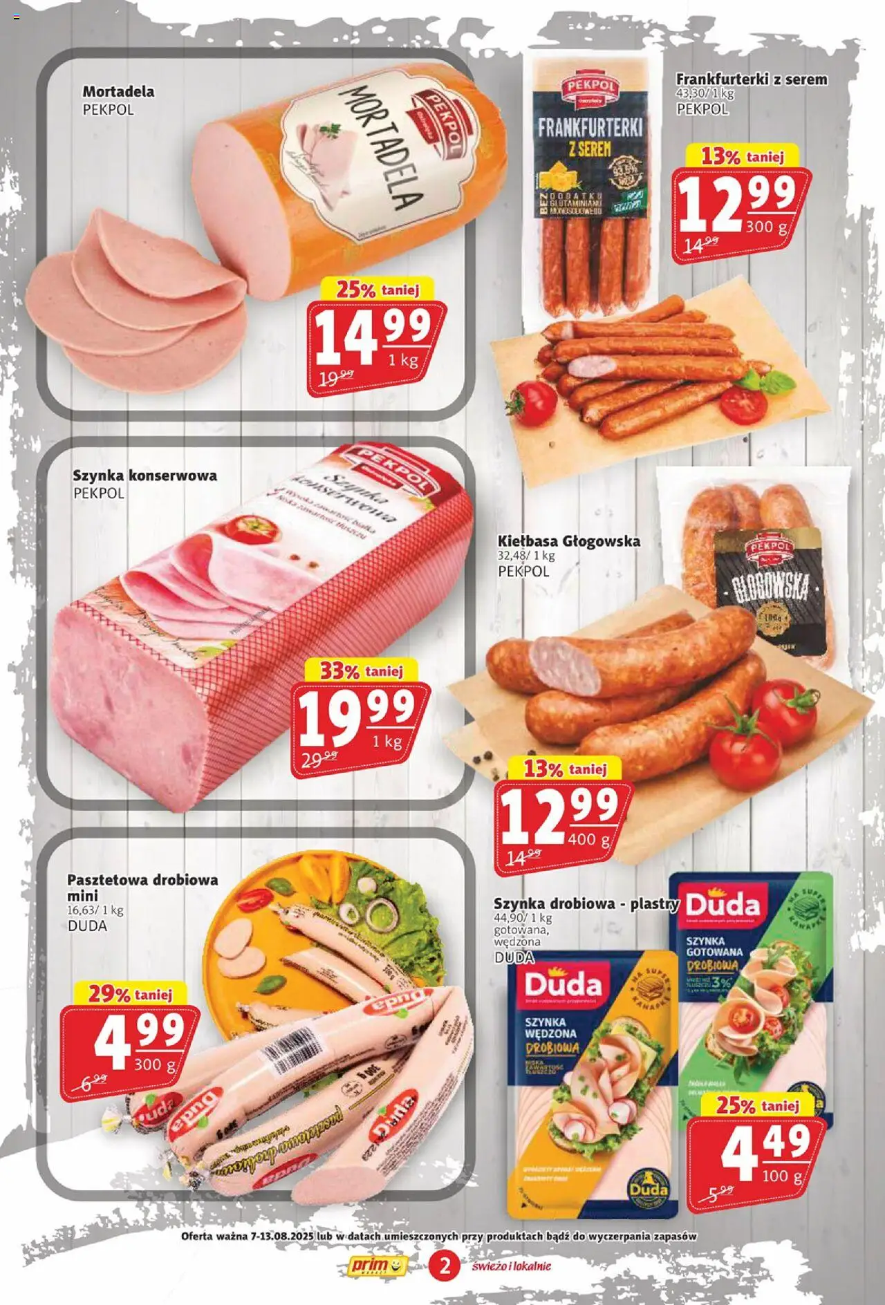 Prim Market Gazetka od 07.08.2025 | Strona: 2 | Produkty: Kiełbasa, Szynka drobiowa, Frankfurterki, Szynka