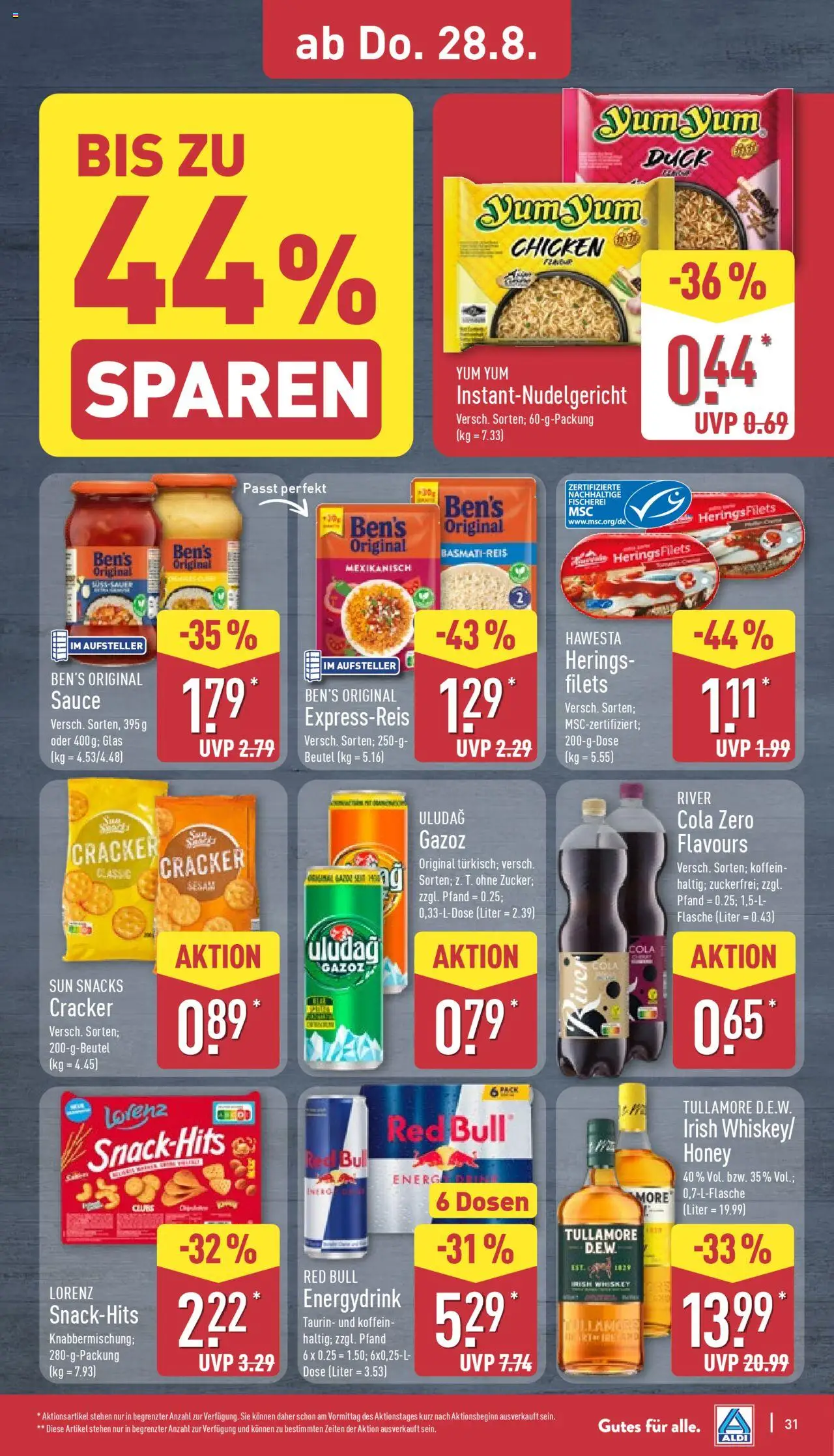 Aldi Prospekt 	 - gültig ab dem 25.08.2025 | Seite: 31 | Produkte: Red bull, Basmatireis, Cola, Whiskey
