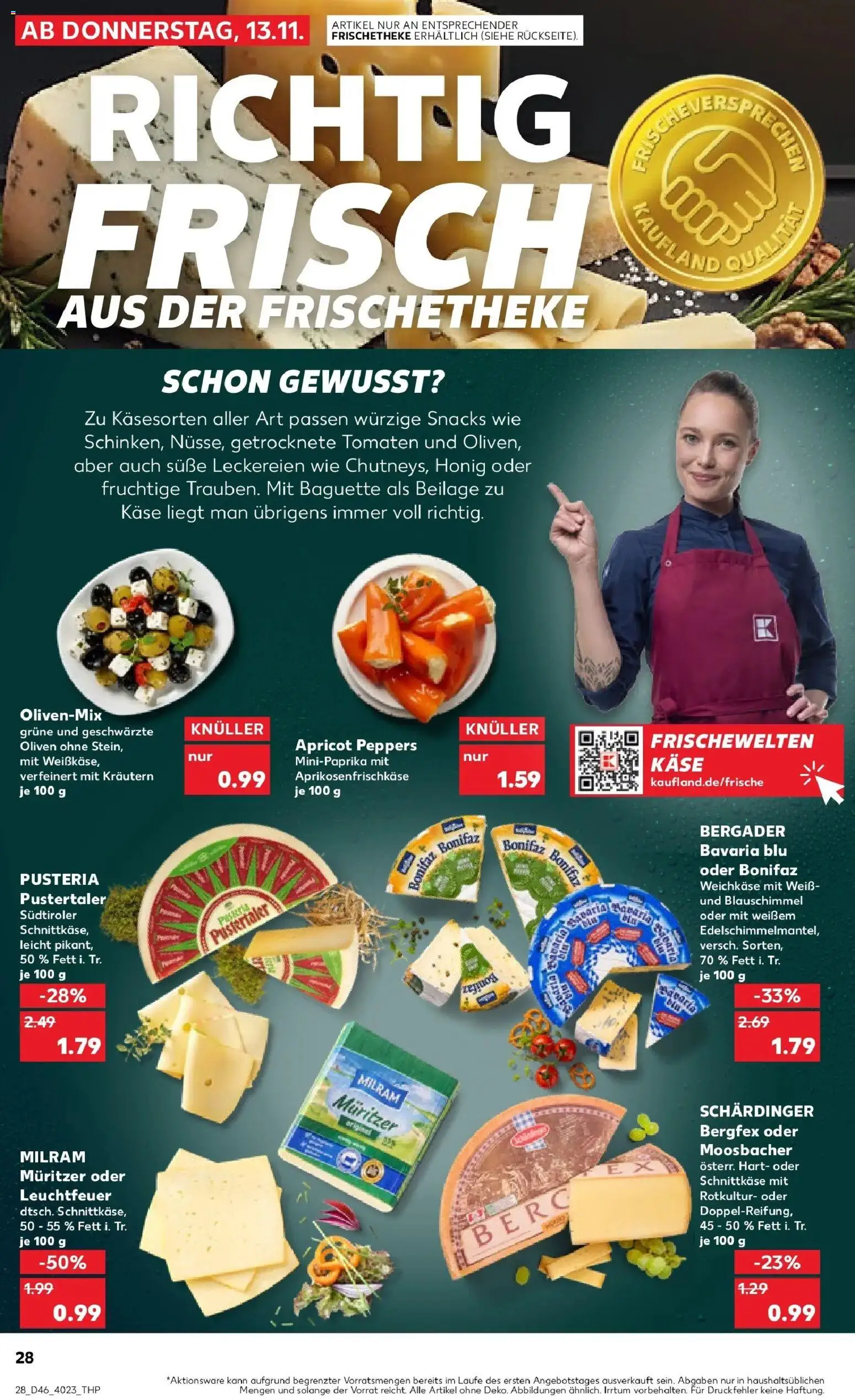 Kaufland prospekt Bergen Auf Rügen	 – gültig ab 13.11.2025 | Seite: 28 | Produkte: Käse, Baguette, Tomaten, Milram