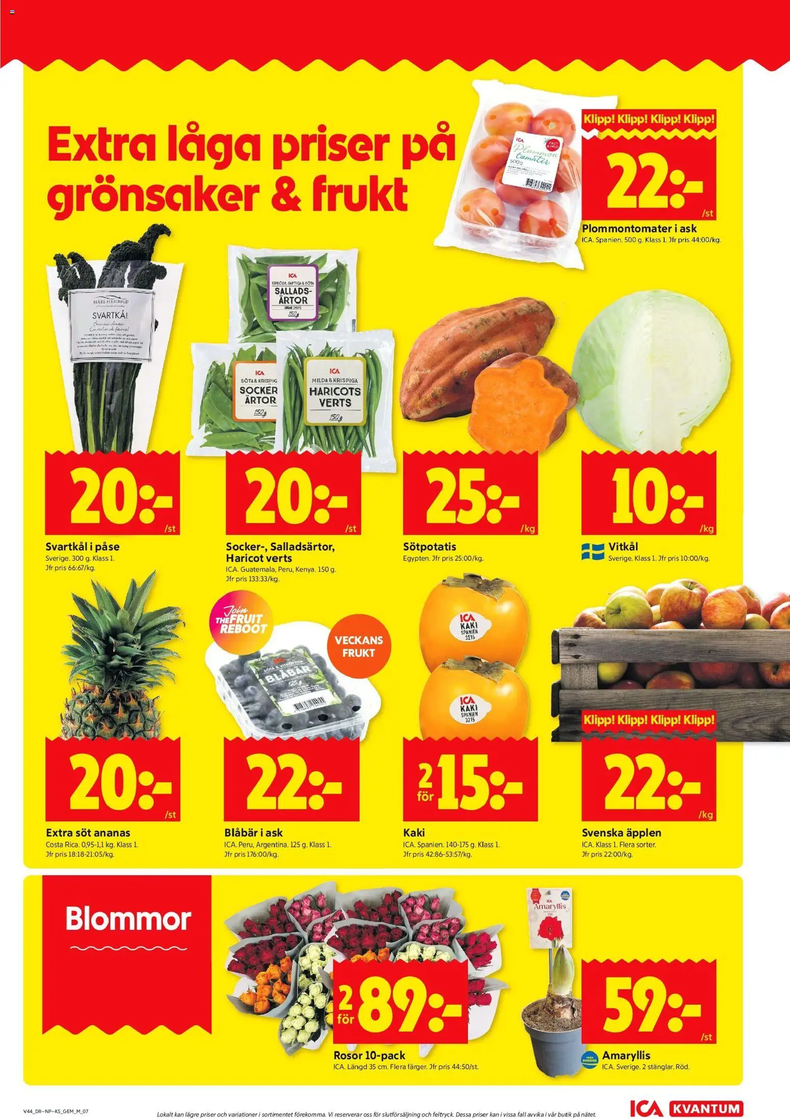 ICA Kvantum reklamblad aktuell från 27.10.2025 | Sida: 7 | Produkter: Tomater, Sötpotatis, Ananas, Blåbär