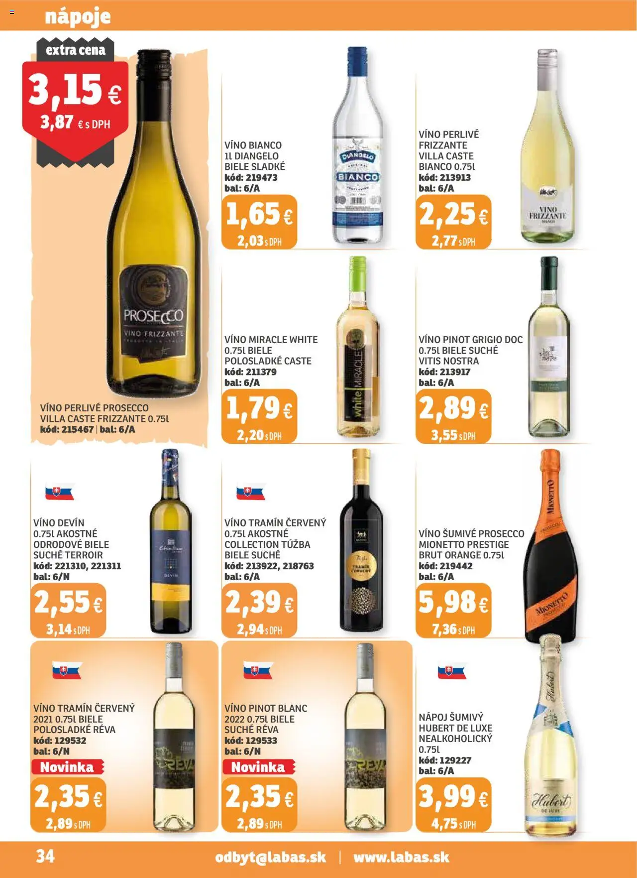 Labaš magazín │ platný od 22.08.2025 | Strana: 34 | Produkty: Víno, Prosecco, Perlivé víno, Hubert de Luxe