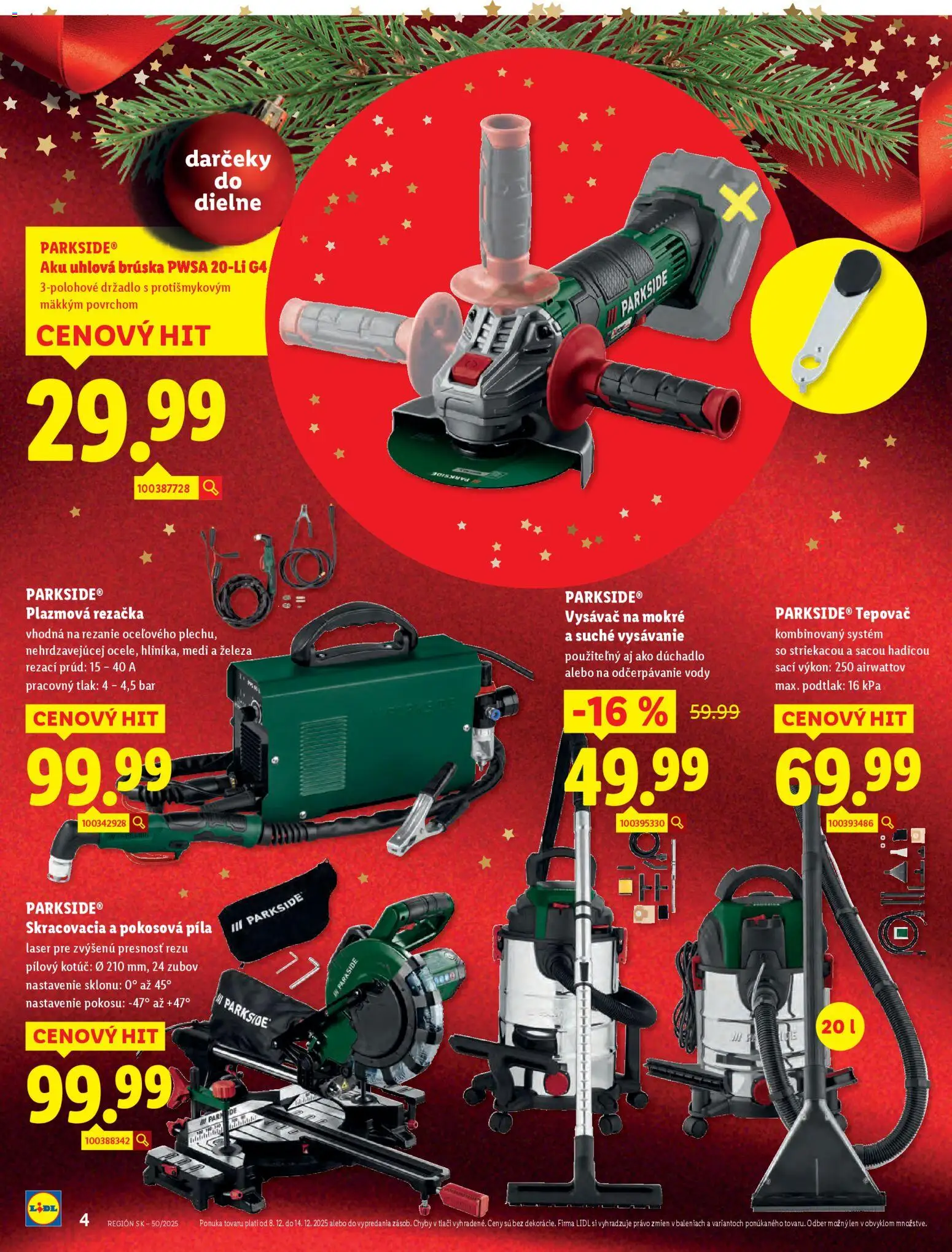 Nové Lidl akcie – leták je platný od 08.12.2025 | Strana: 4 | Produkty: Laser, Píla, Tepovač, Rezačka