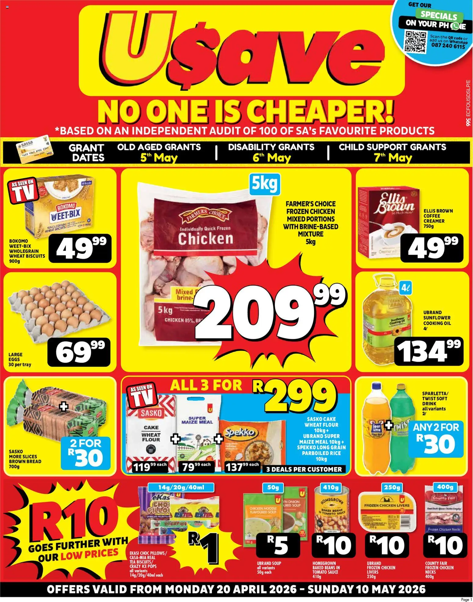 New Usave catalogue – valid from 20.04.2026 | Page: 1 | Products: Phone, Maize meal, Bread, Coffee