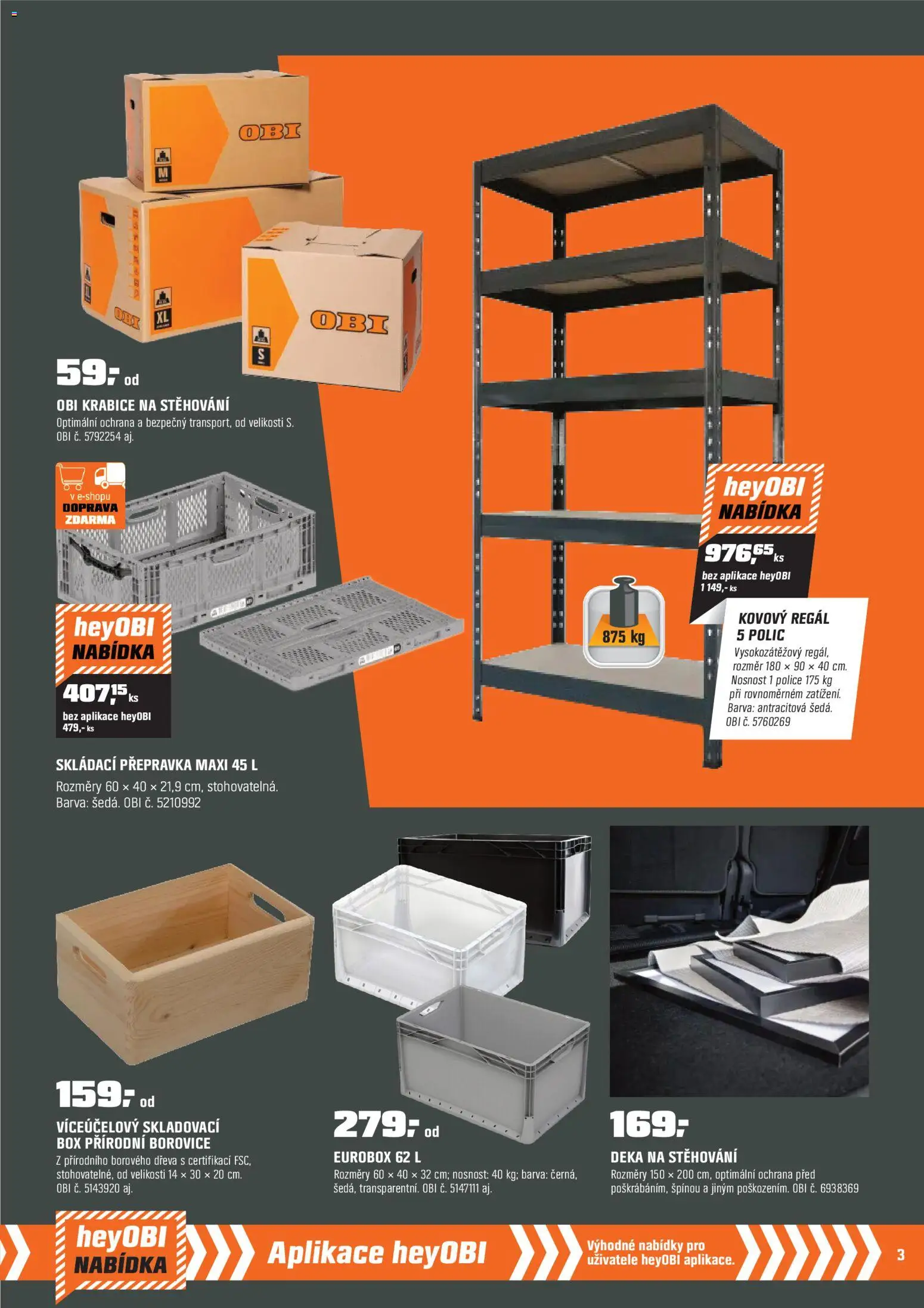 OBI leták od 01.01.2026 | Strana: 3 | Produkty: Box, Skládací přepravka, Regál, Police