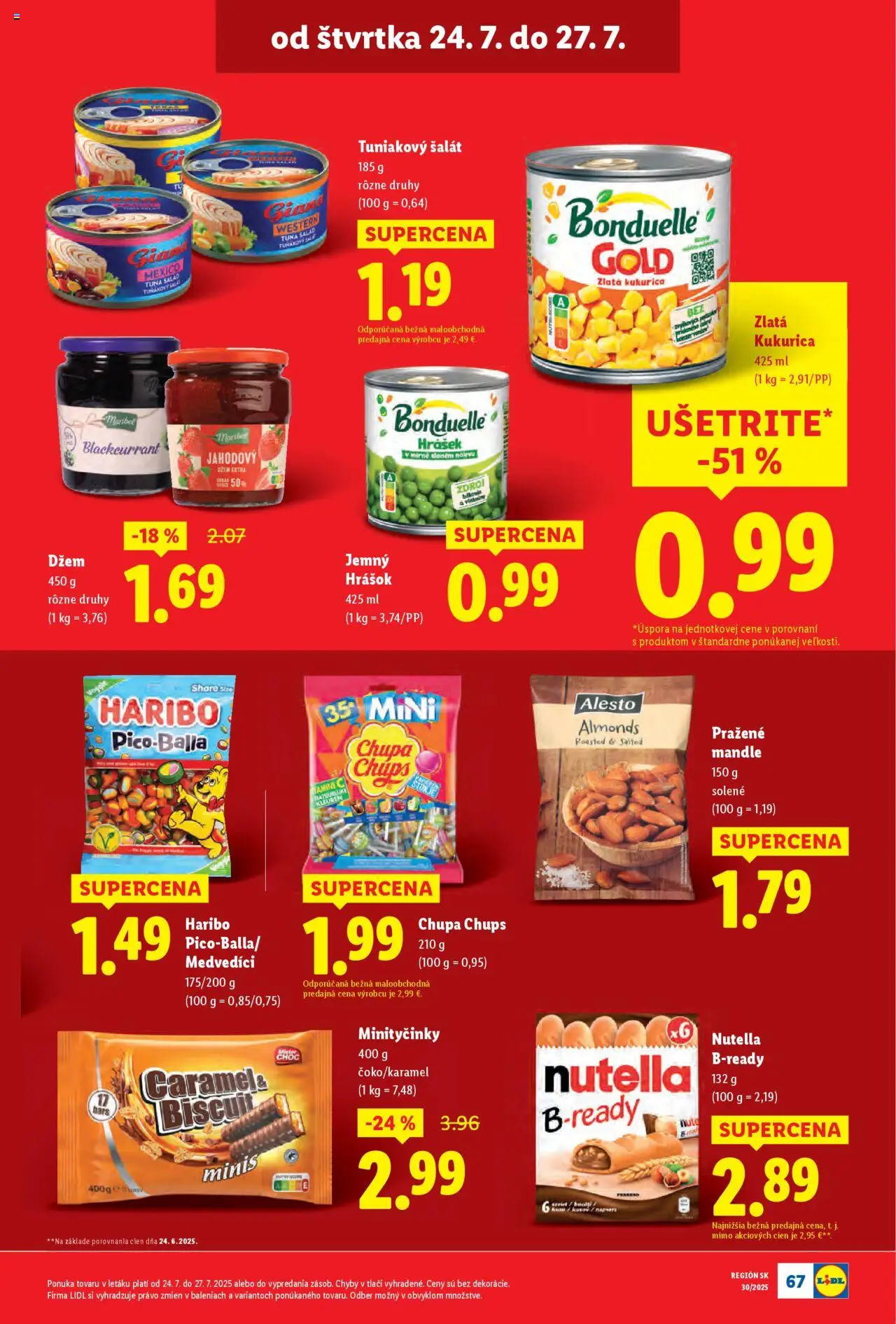 Lidl leták │ platný od 21.07.2025 | Strana: 91 | Produkty: Hrášok, Šalát, Kukurica, Nutella