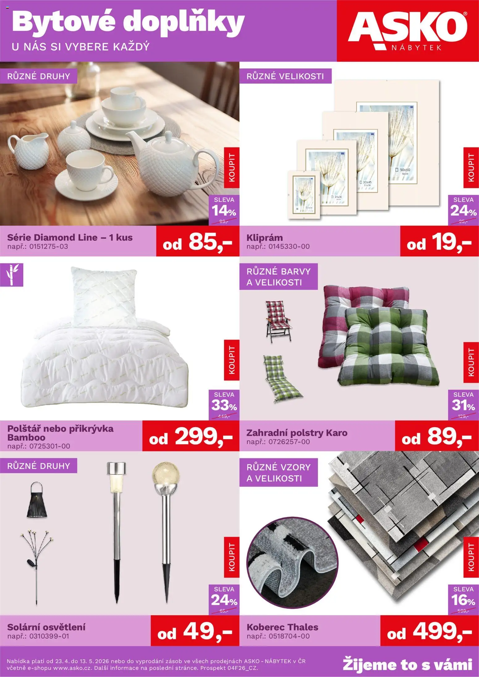 ASKO nábytek leták - Bytové doplňky od 23.04.2026 | Strana: 1 | Produkty: Nábytek, Polštář, Přikrývka, Koberec